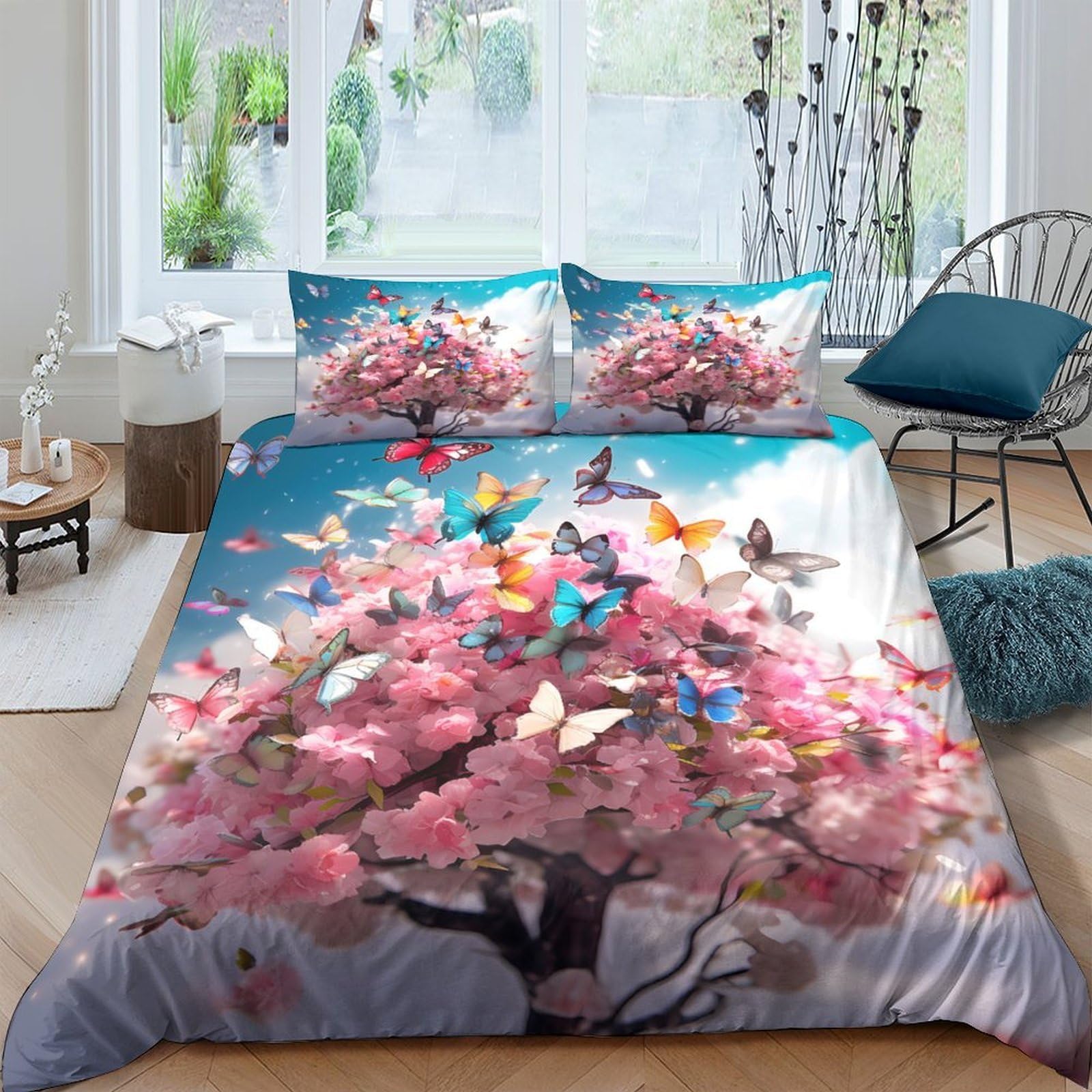 Ctjqhvkz Style-7 3D Printed Cherry Blossom Fitted Sheet Microfiber Spring Garden Butterfly Bed Cover For Bedroom Guest Room Decor Single（135X200cm）
