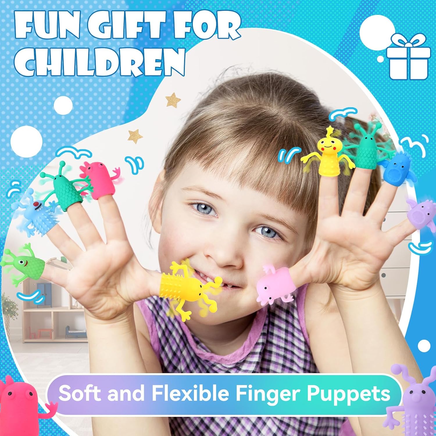 120 PCS Finger Puppets Toys Cute Monster Finger Puppets Soft Rubber Stretchy Fidget Doll Toys for Role Playing Birthday Kids Party Favors, 14 Random Styles