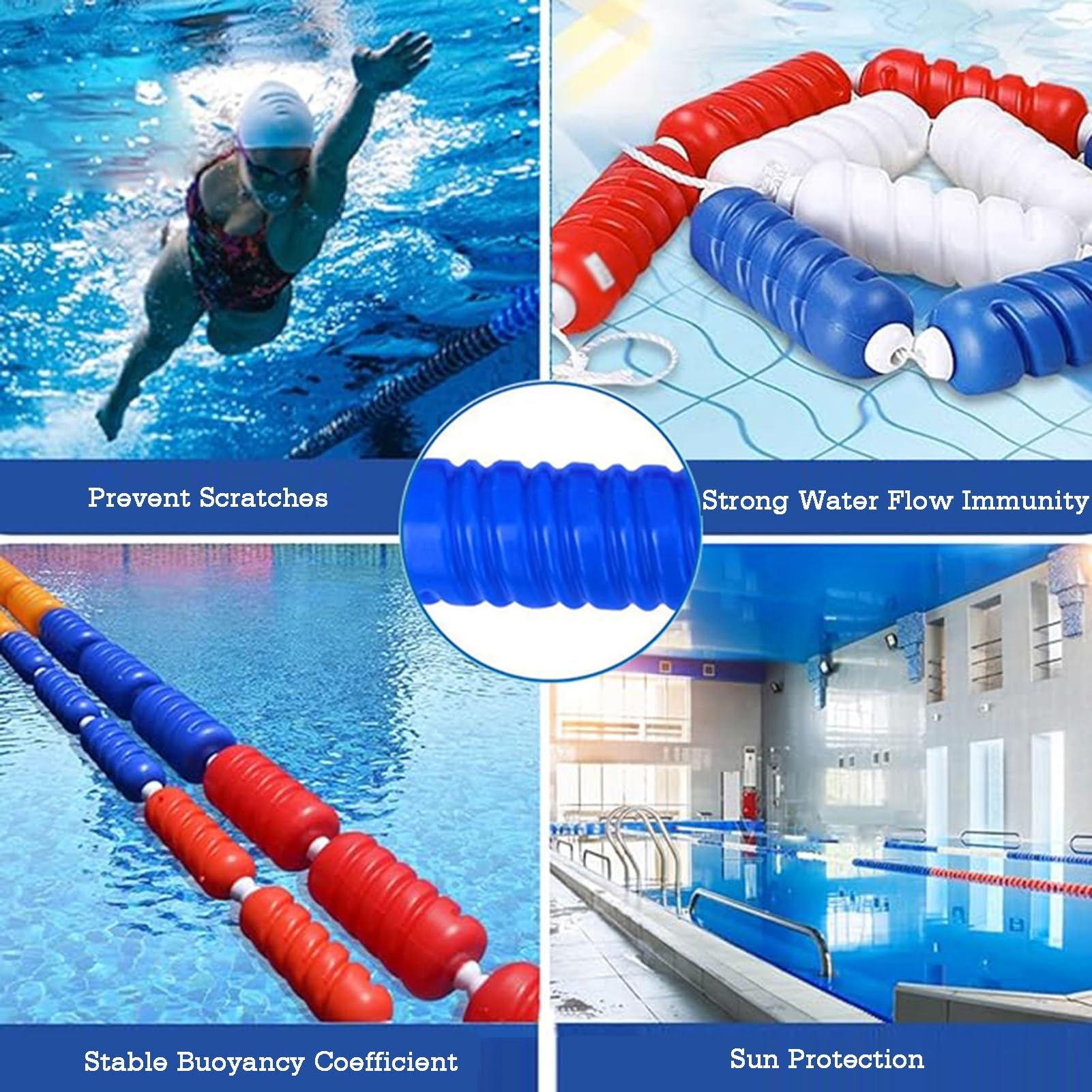 Cuerda divisora flotante para piscina con fuerte flotabilidad, fácil instalación para zonas de natación y parques acuáticos