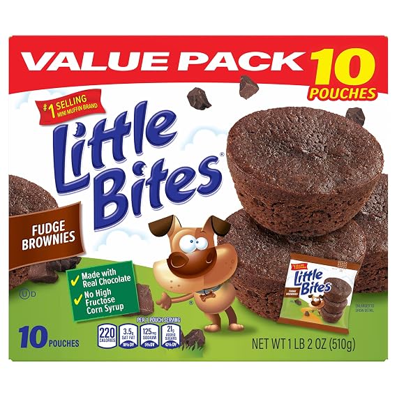 (Value Pack) Little Bites Fudge Brownies, 10 individual packs, (1.8 oz each), Real Chocolate Mini Muffins, 18 oz Multipack