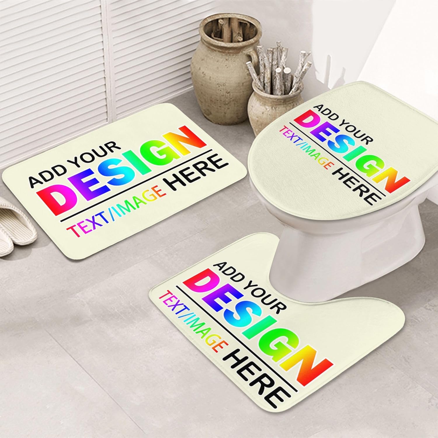 Custom 3 Piece Bathroom Rug Set Personalized Design Your Text Image Customized Toilet Contour Mat Lid Cover Non-Slip Bath Mat