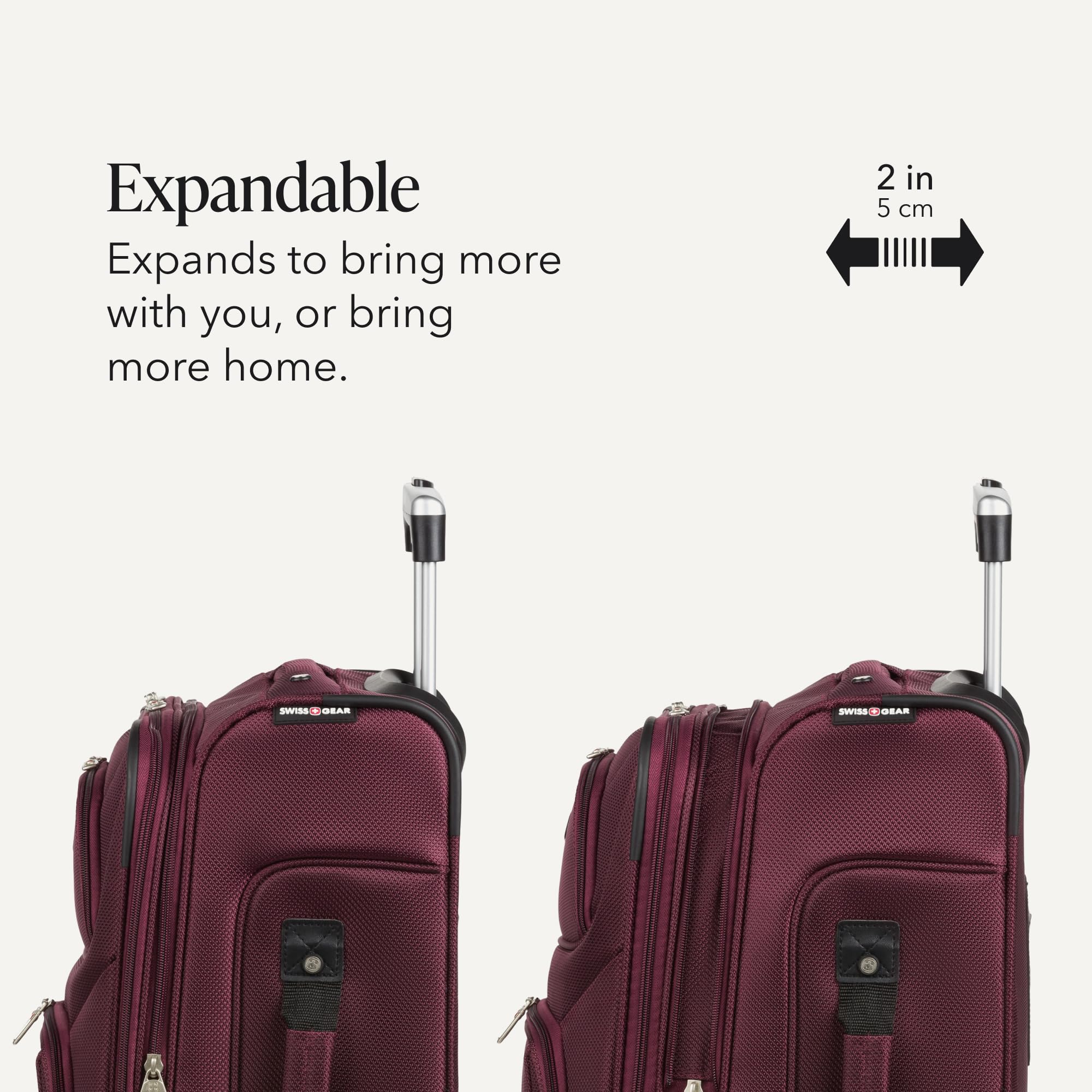 SWISSGEAR Sion Softside Expandable Spinner Luggage Durable Lightweight Travel Suitcase, Merlot, 2-Piece Set (Carry-On/Large) view 5
