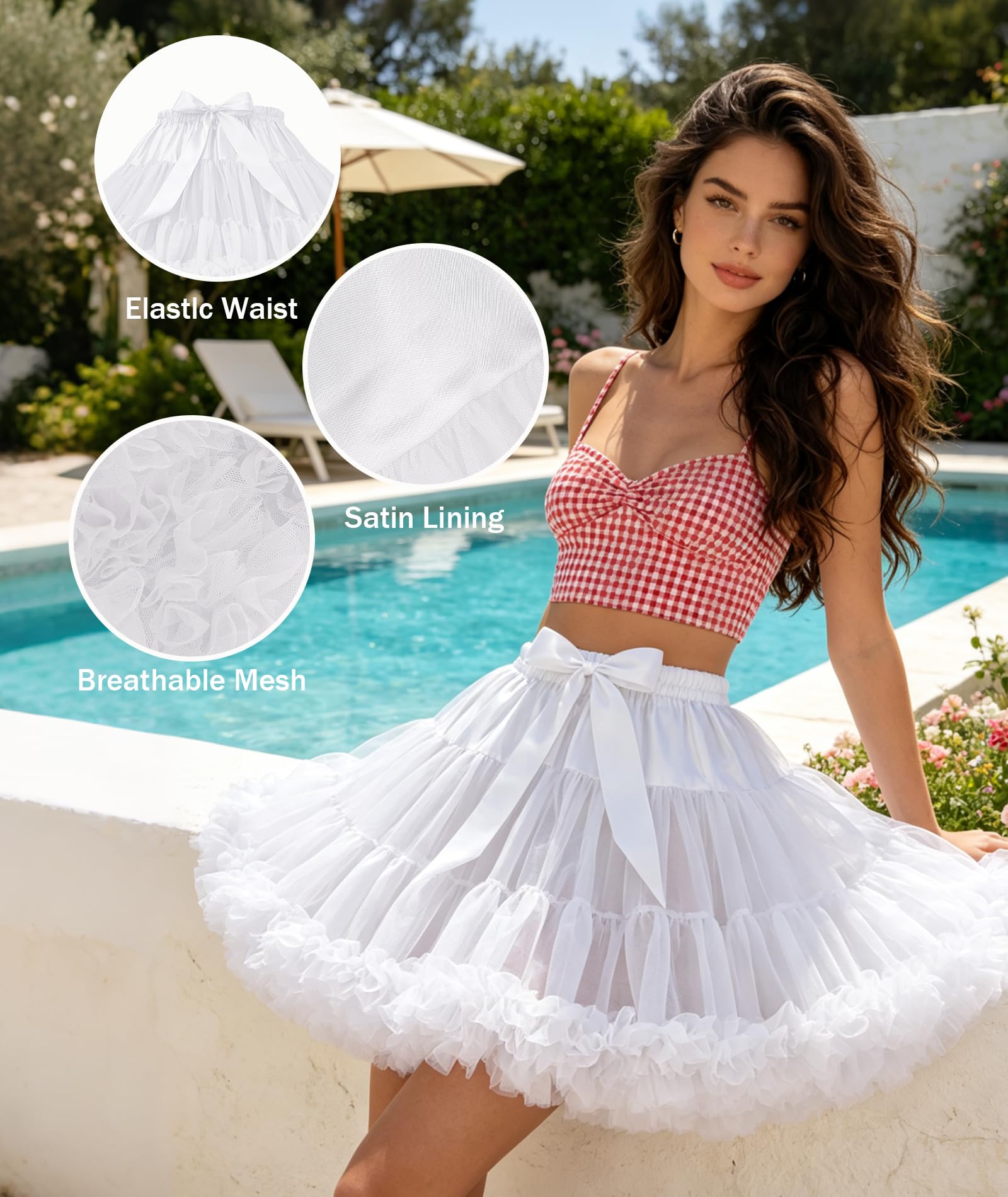 Sottogonna da donna per adulti, gonna a tutù gonfia a strati, per balletto, tulle, sottogonna