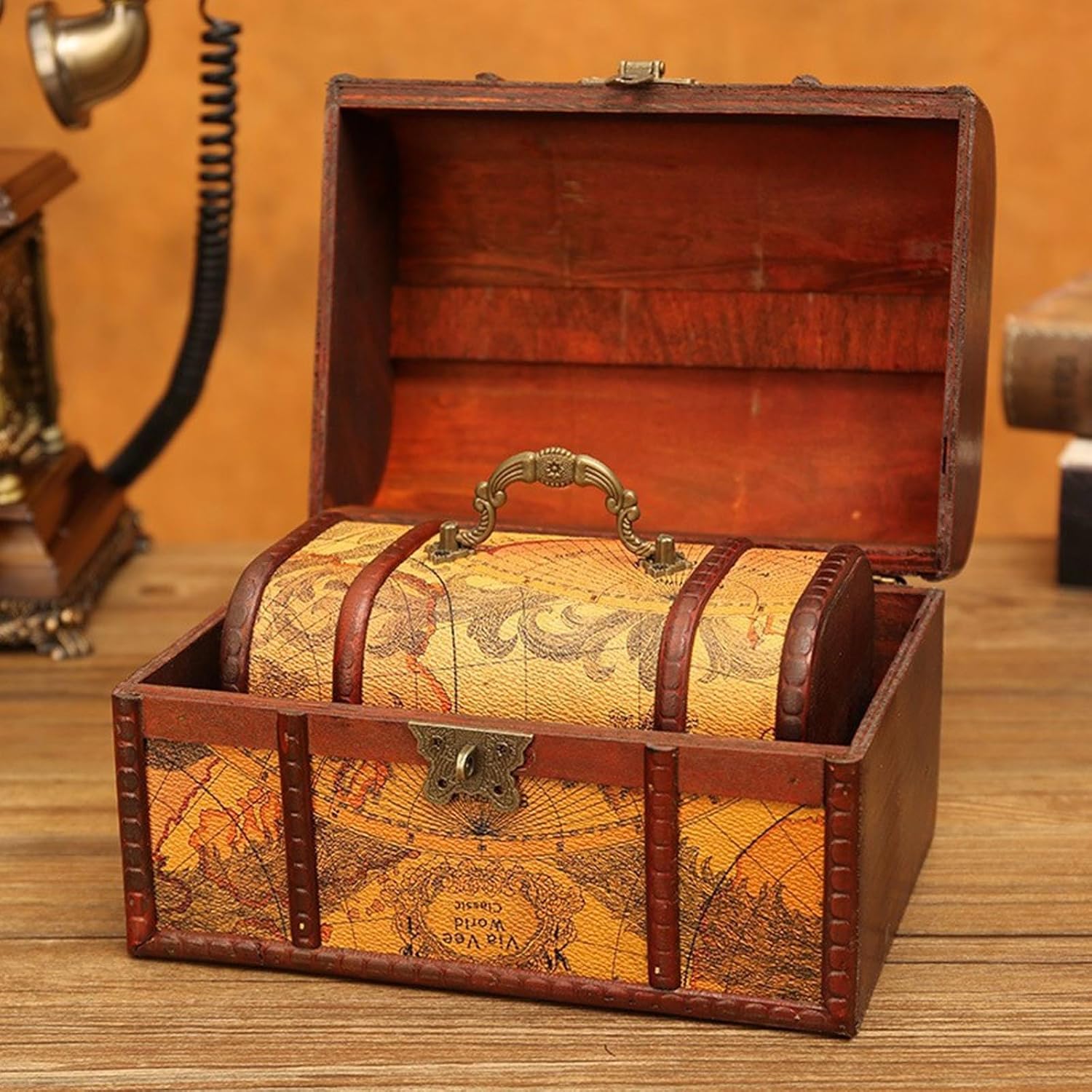Travel Friendly Securable Oaken Jewelry Case Planner Secret Coffer Gift Concept Friendly Storage Box with Hook image 4