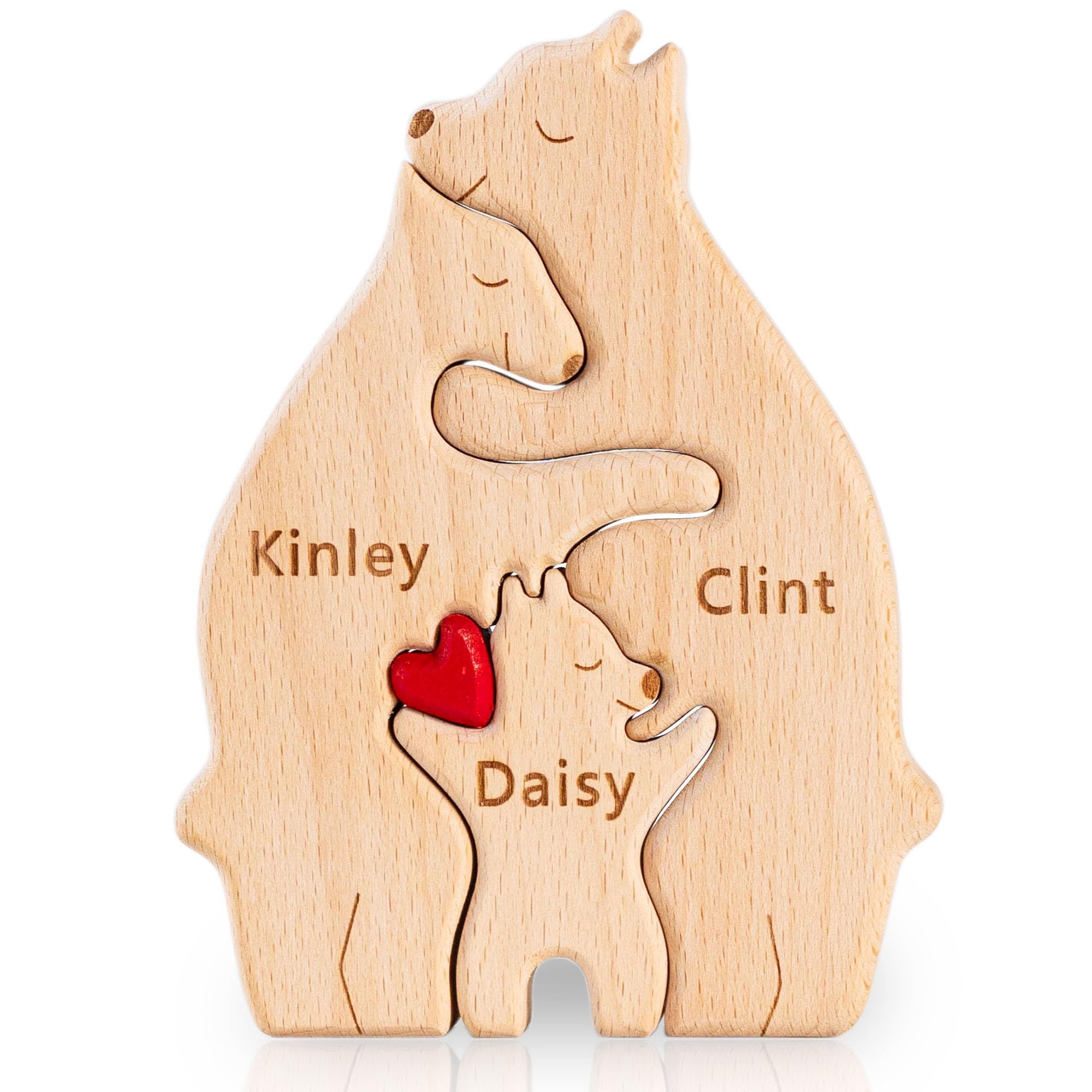 Easycosy Gifts for Mum Dad Kids - Personalised Wooden Bear Christmas Puzzle with 2-7 Family Name Birthday Wooden Sculpture Decor House Warming Gifts for Mum Kids Girls Boys Dad Grandma Grandpa