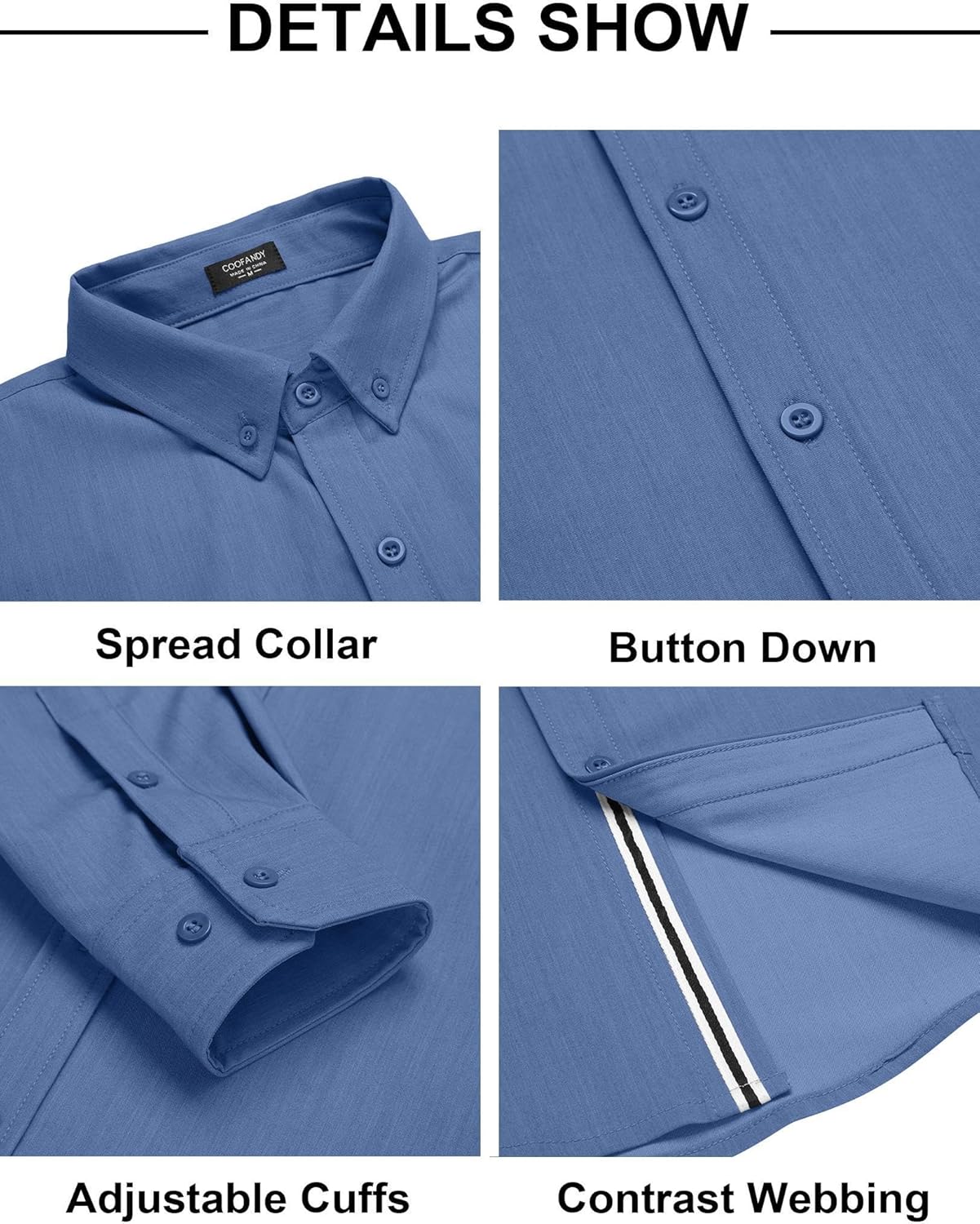 COOFANDY Mens Casual Button Down Shirt Untucked Long Sleeve Stretch Denim Dress Shirt - Image 4