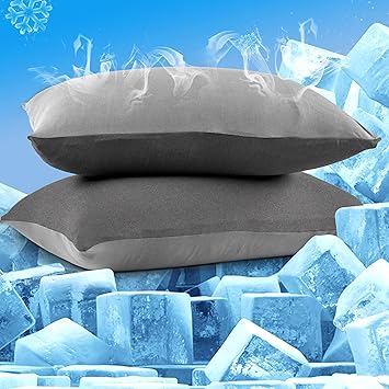 BORPRES-Cooling-Pillowcase,Japanese Chill-Plus Tech,Q-MAX>0.43 Cooling Fiber, Absorbs Heat Keep Cool,Double Sided Design,Idea for Hot Sleeper Night Sweats All Seasons King Size,Hemp ash