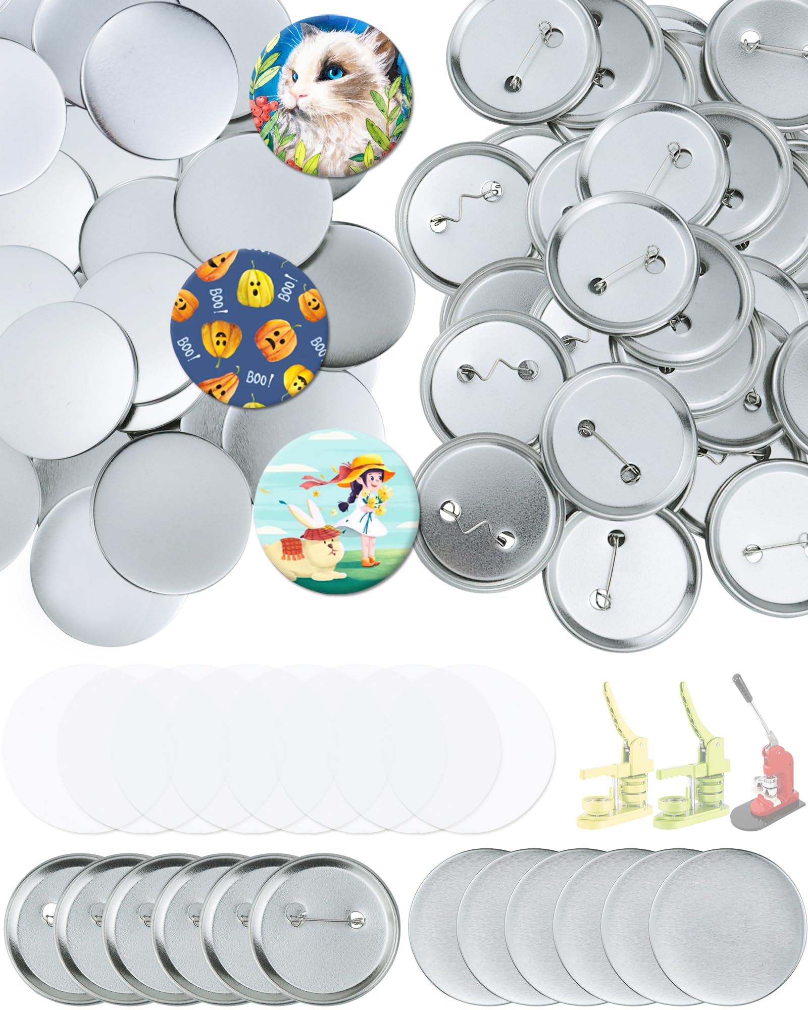 View 1 of ?150 Pcs 2.28inch(58mm) Button Badge Blanks Kit - DIY Supplies for Custom Pins,Includes Metal Shells,Pin Backs&Clear Film(50 Sets),Compatible with Button Maker Machines for Events&Business Promotion