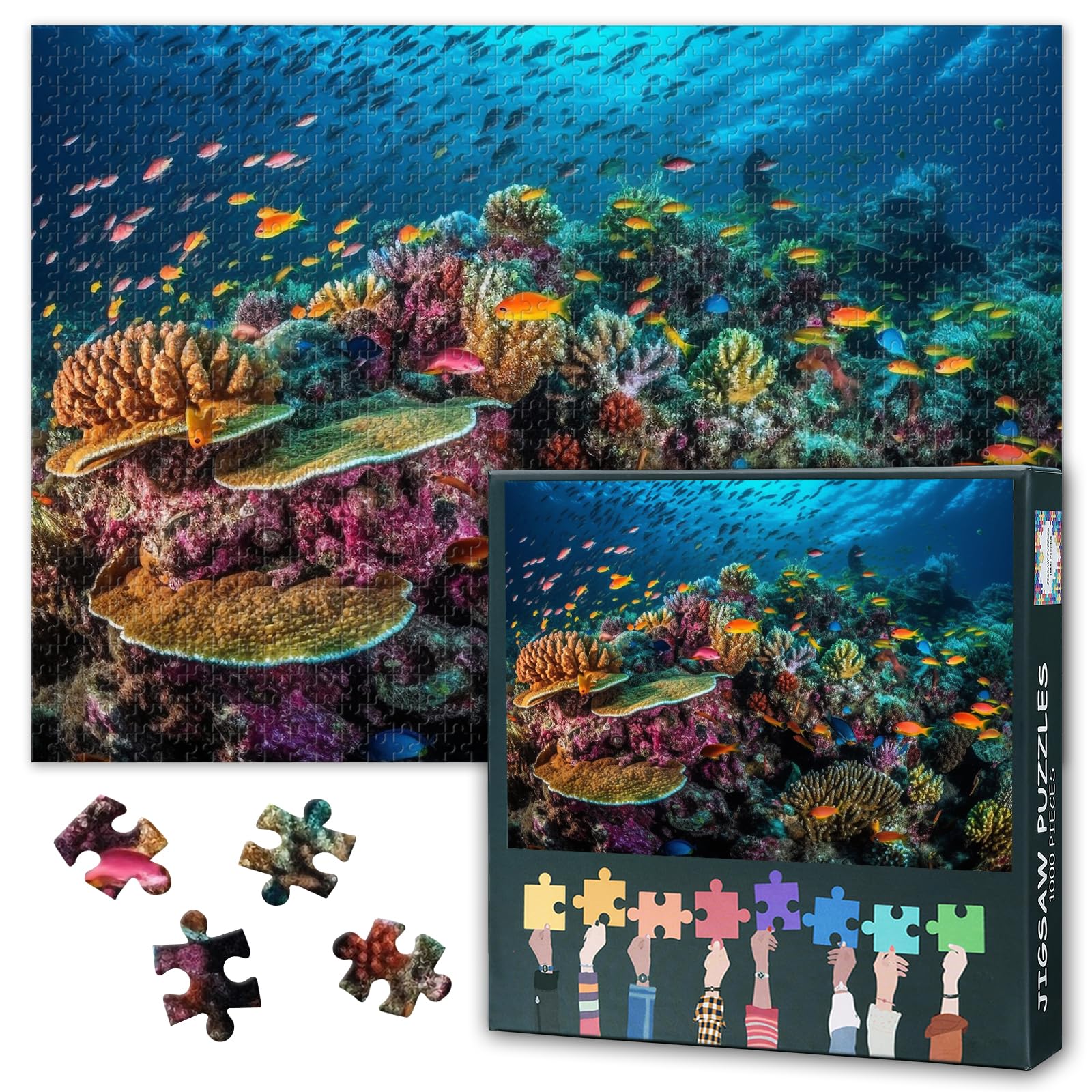 Jigsaw Puzzle 1000 Pieces for Adults Underwater Coral Reef Paradise with Multi Colored Tropical Fish Swimming in Vibrant Marine Ecosystem Ocean Wildlife Large Puzzle 27.5x19.7 Inch
