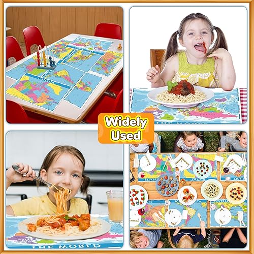 Miniatura 7 de Juego de 8 manteles individuales educativos para niños, diseño de mapa del mundo, antideslizantes, lavables, para comer, Estados Unidos, Europa,