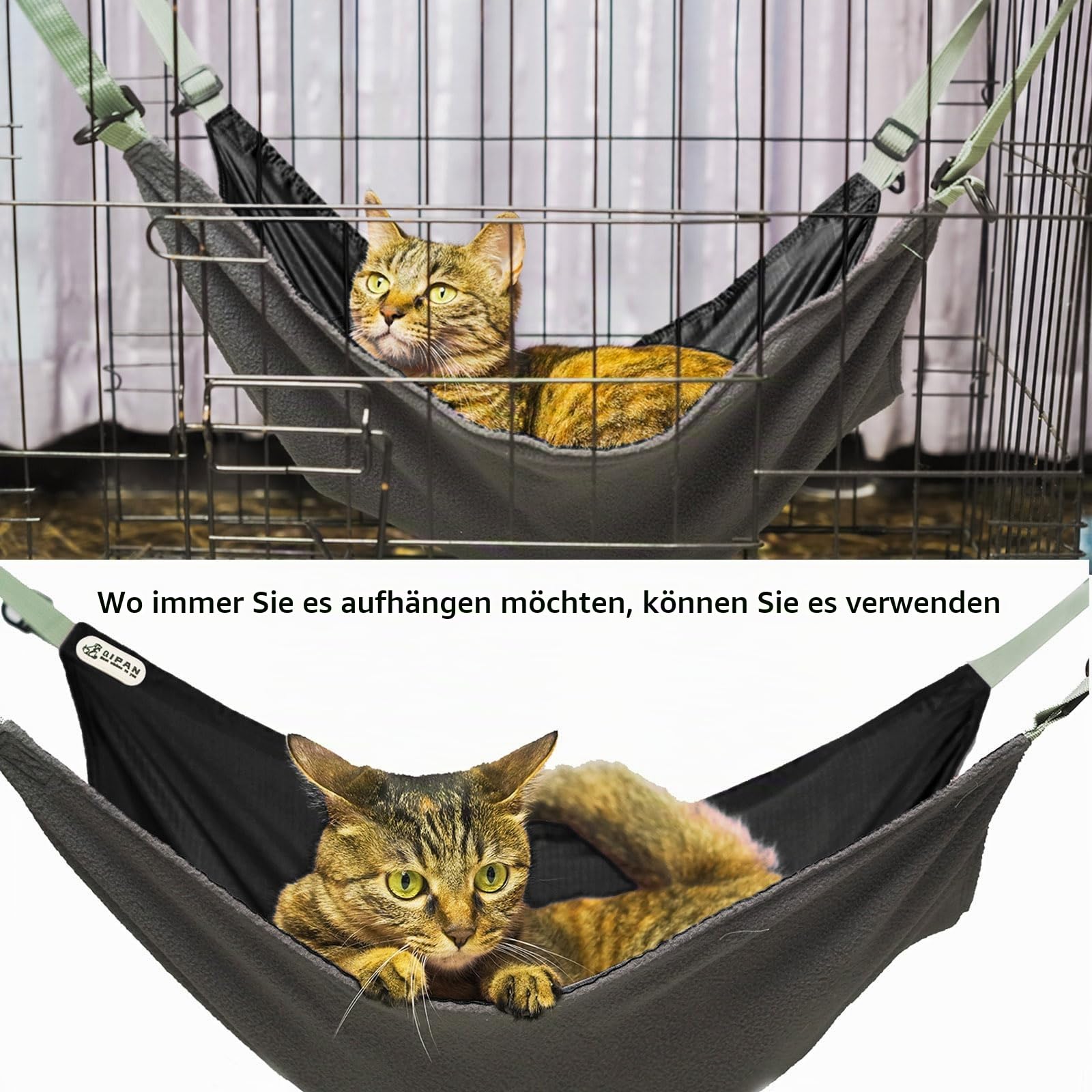 QIPAN Katzen-Hängematte, Katzen-Hängematte für Käfig, waschbar, weich, Outdoor-Katzenmatte, wasserdicht, kühlende Kätzchen-Pad, Haustier-Hängematte zum Aufhängen für Katzen (schwarz, XXL) Haustier