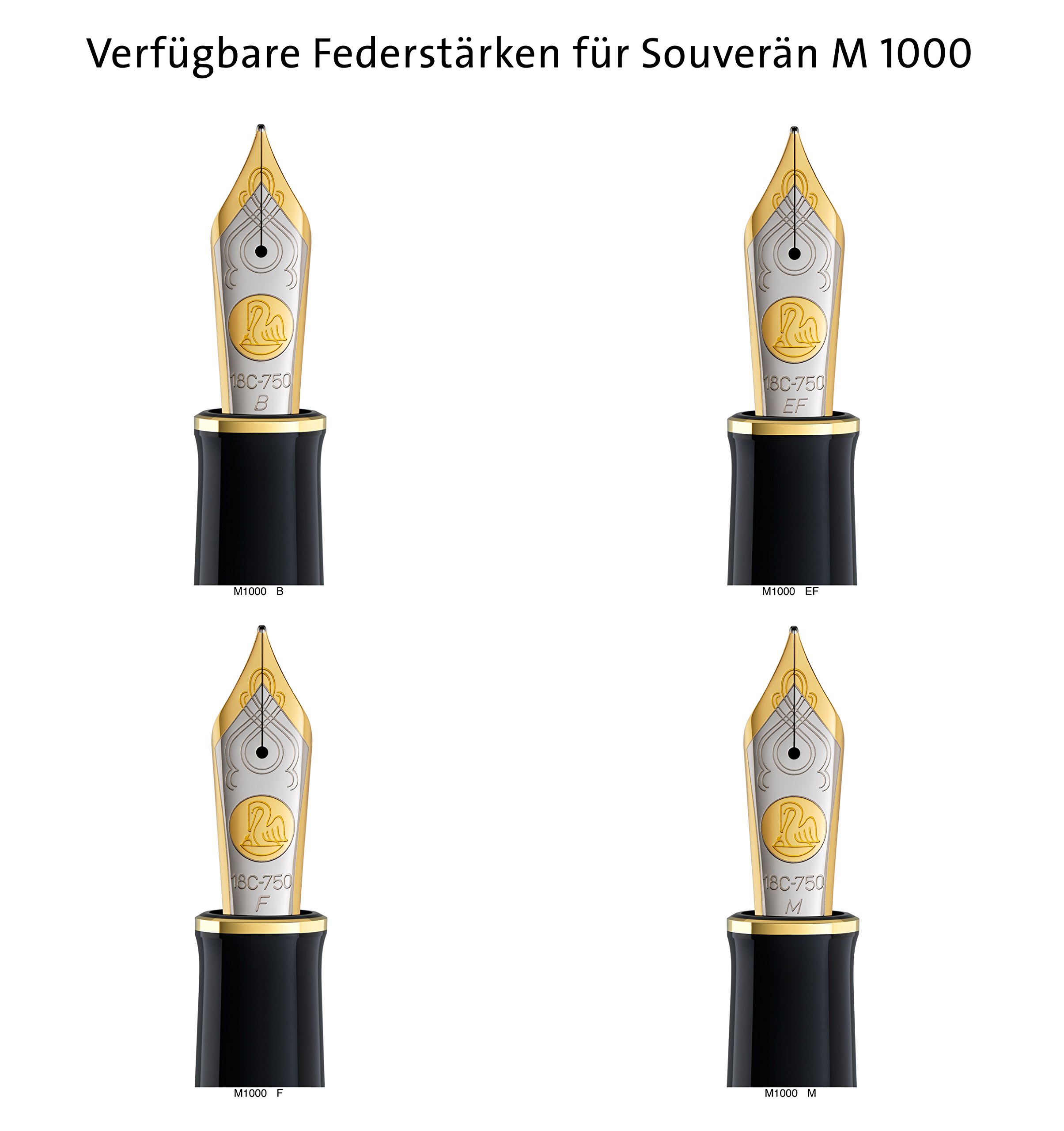 Pelikan 987297 Kolbenfüllhalter Souverän M 1000 mit Bicolor-Goldfeder 18-K/750 Federbreite M, 1 Stück, schwarz