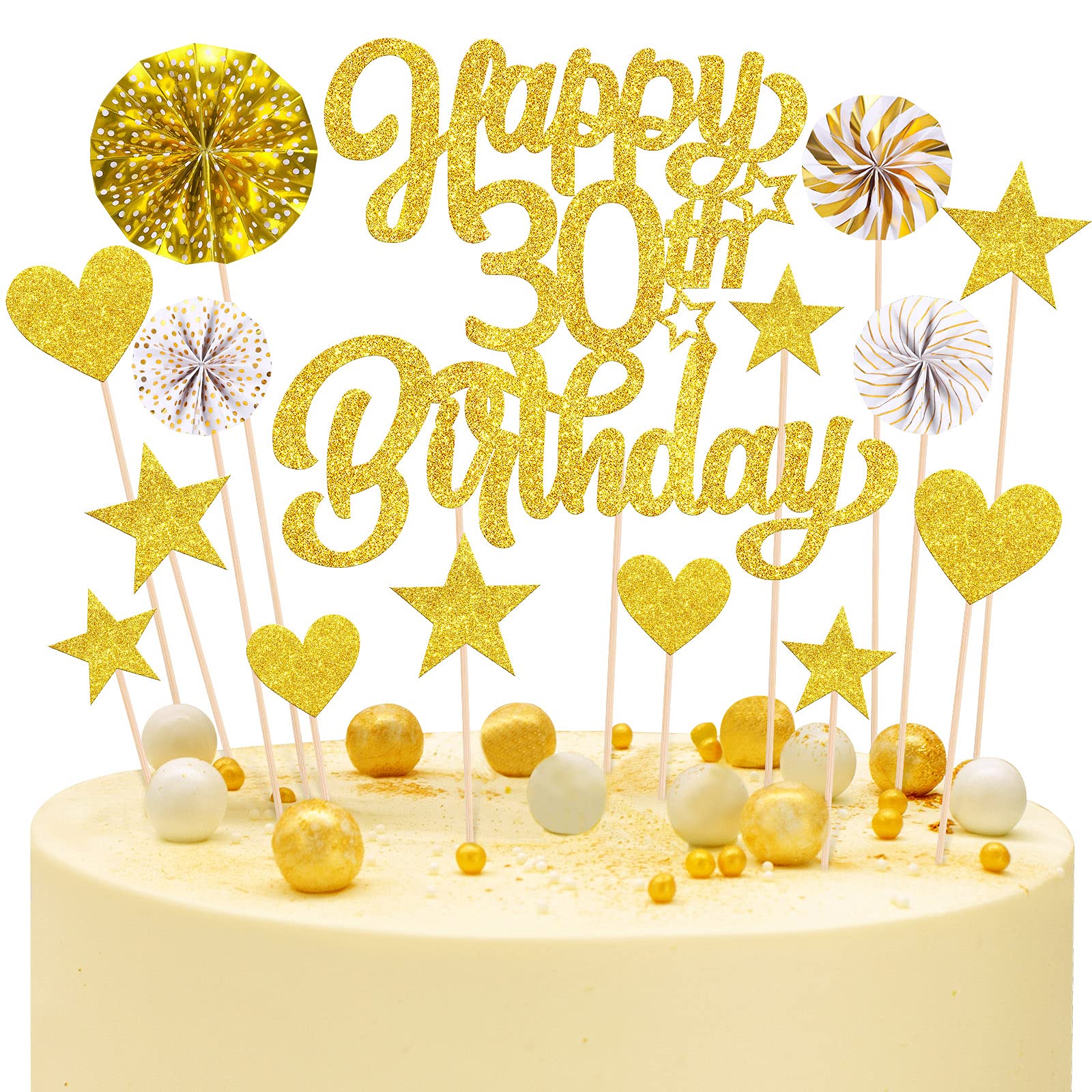 Buy ADXCO 25 Pieces 30th Happy Birthday Cupcake Toppers Gold Glittering