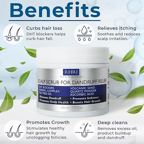 Miniatura 3 de Exfoliante anti caspa para cuero cabelludo de hombres y mujeres  Tratamiento capilar con aceite de árbol de té y bloqueadores de DHT  Elimina la