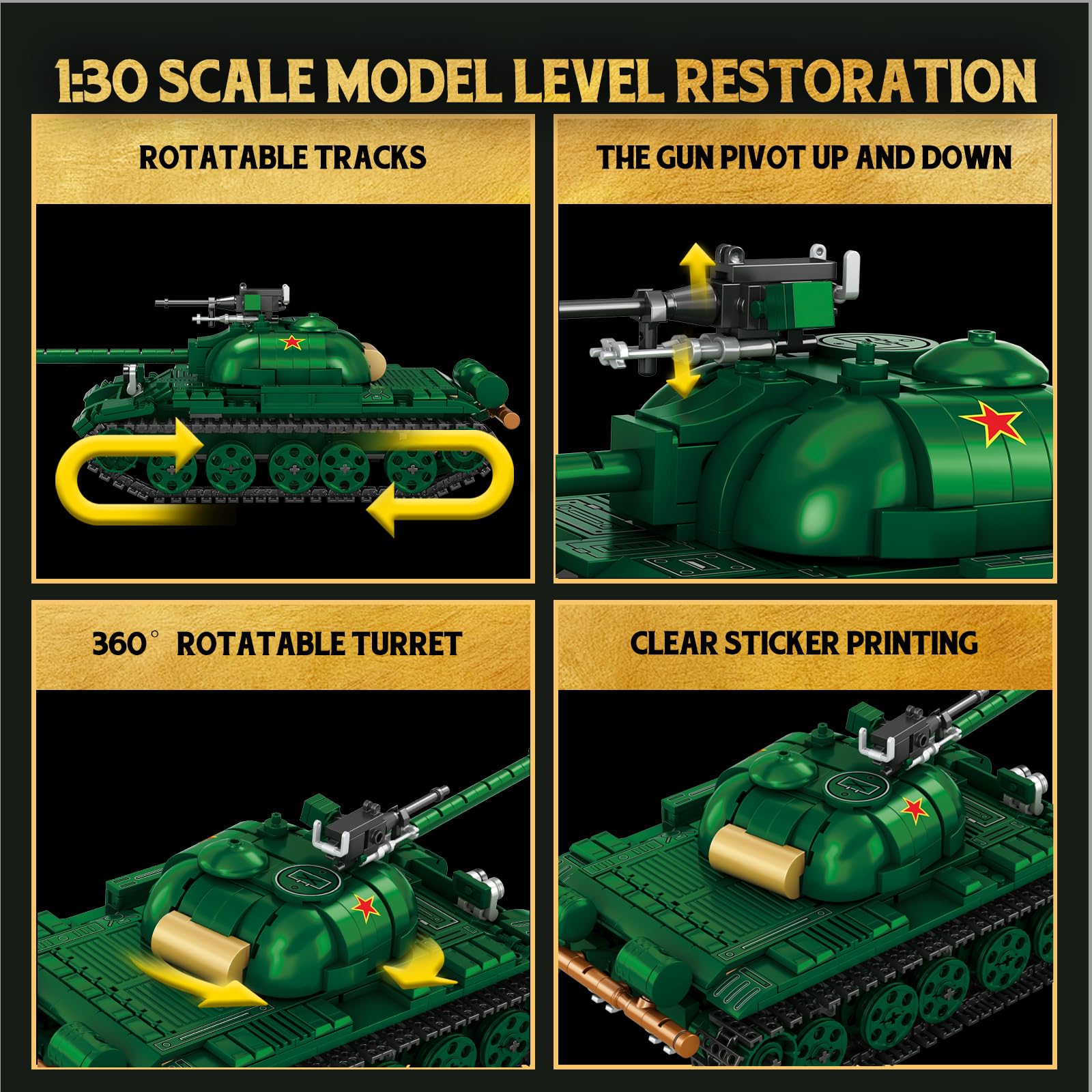 Reobrix Tank Building Toy for Adults 1:30 Scale WW2 Military Type 59 Medium Tank, 77035 World of Tanks Licensed - Image 3