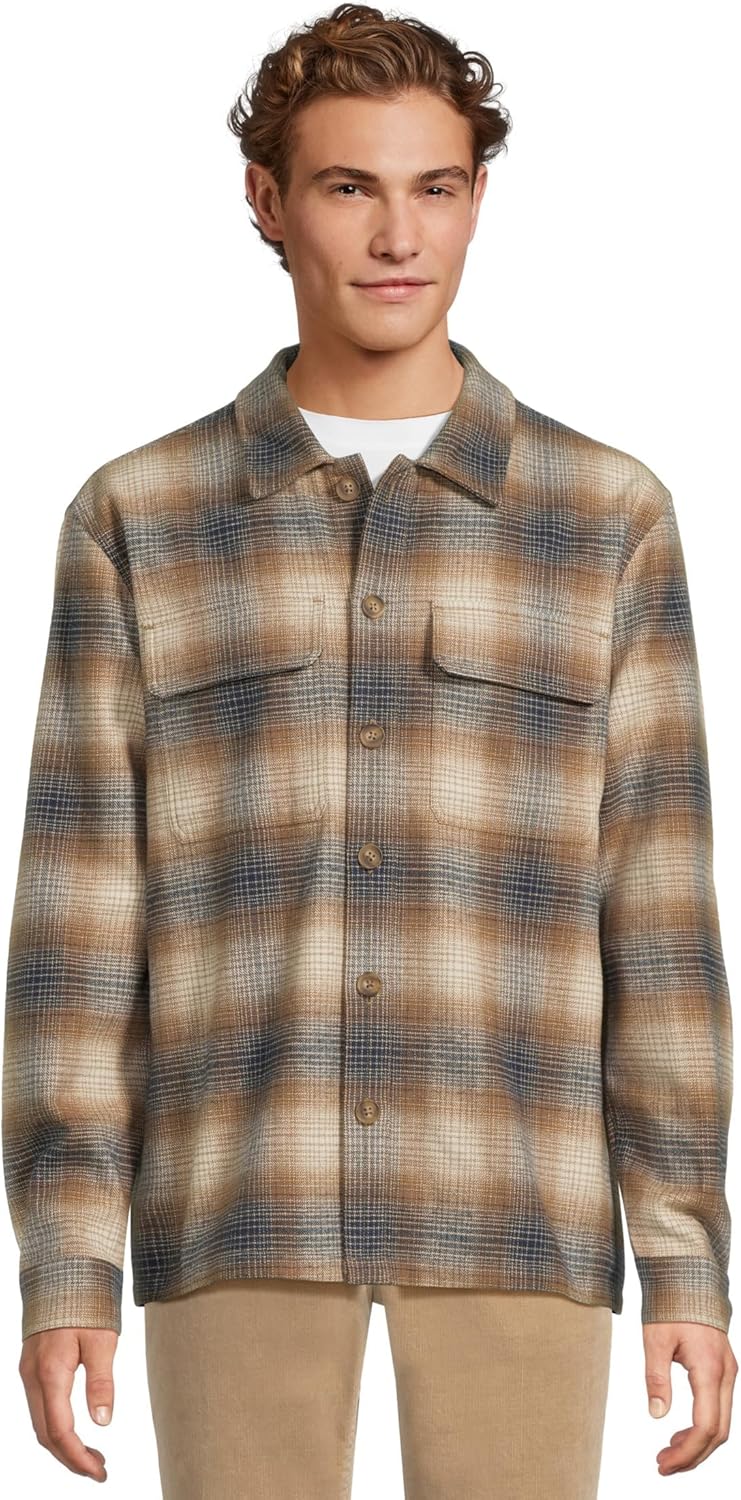 Liverpool Los Angeles Mens Flap Pocket Plaid Overshirt