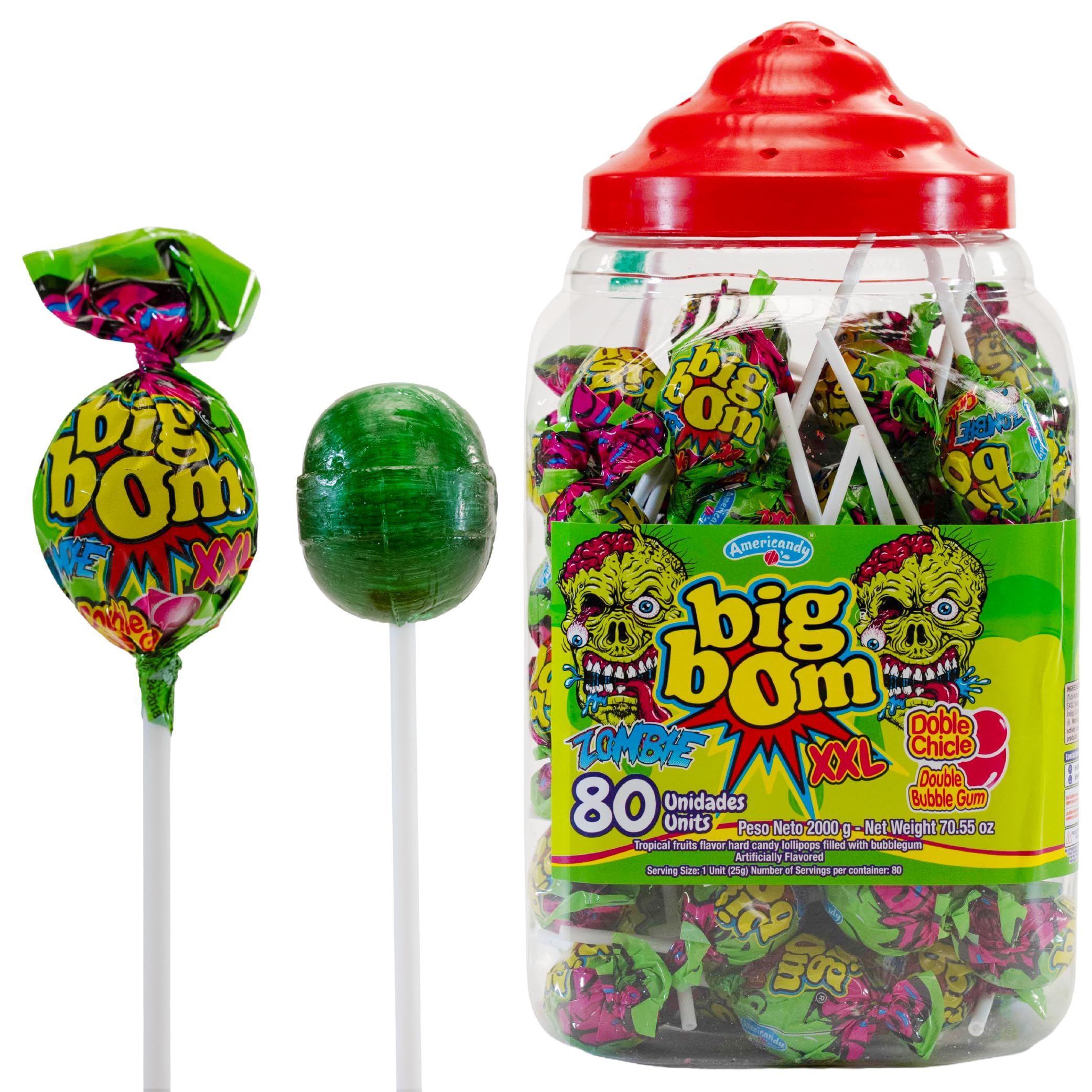 Amazon.com : Big Bom XXL Lollipops Zombie Flavor 80 Count Jar