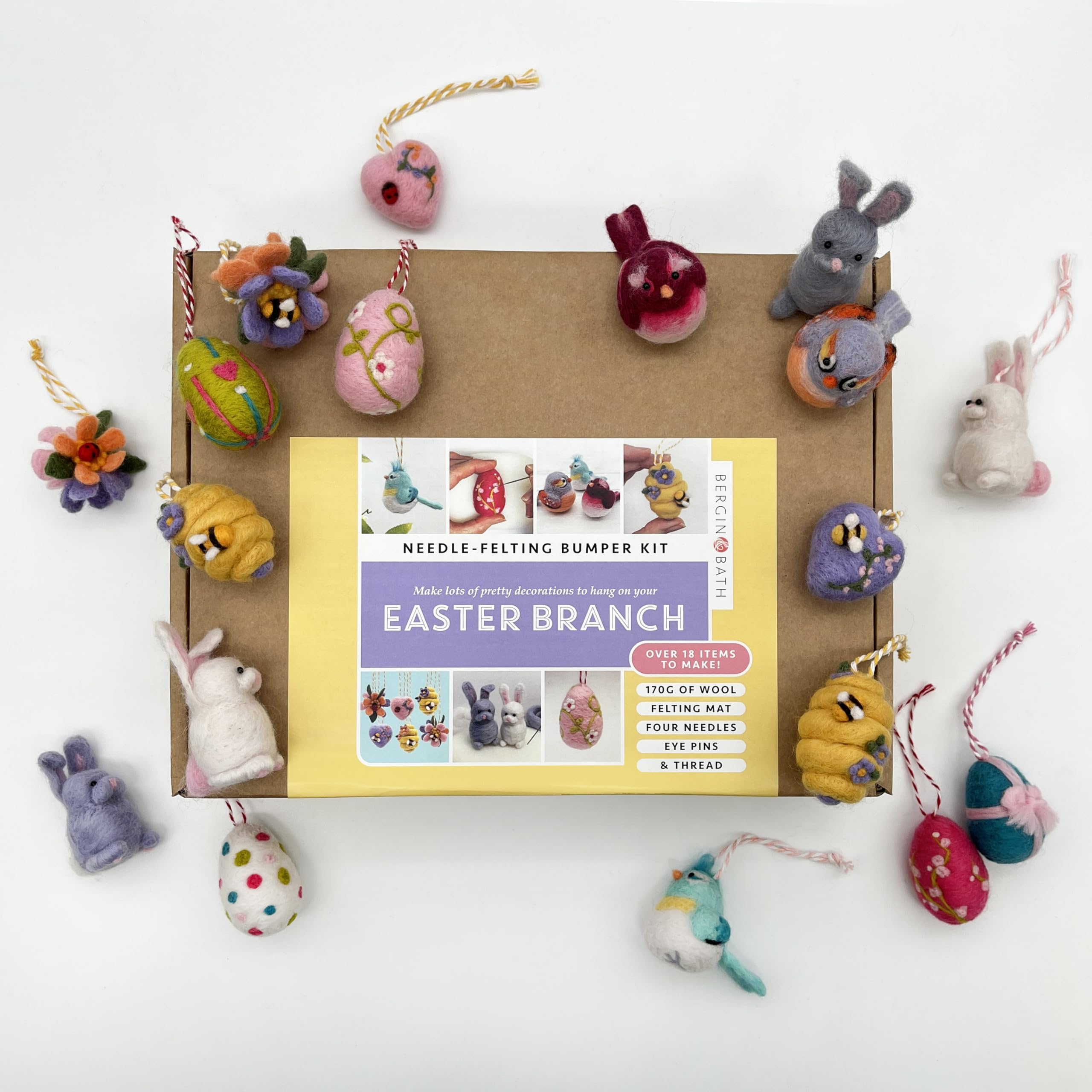Bergin & Bath Needle Felting Bumper Kit - Easter Branch. Learn to Make a Complete Set of Decorations for Spring. A Premium Craft kit for Adults and Teens