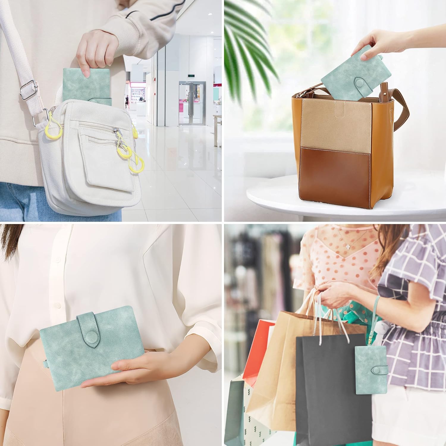 RFID Wallets for Women, Large Capacity Faux Suede Leather Small Womens Wallet with Wristlet (Light green) - Image 6