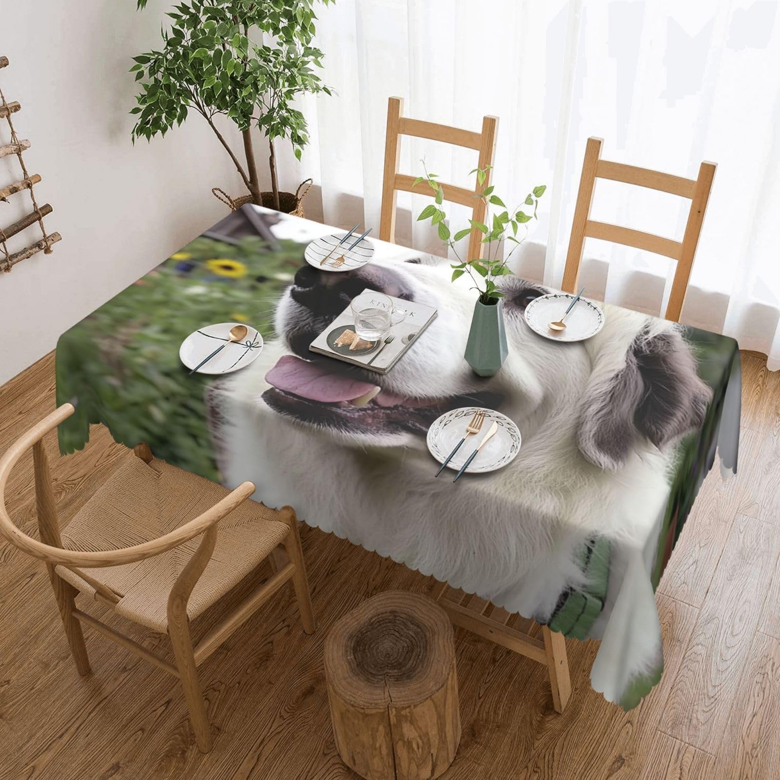 Nappe en tissu Happy Little Dog rectangulaire pour protéger la table des taches de café