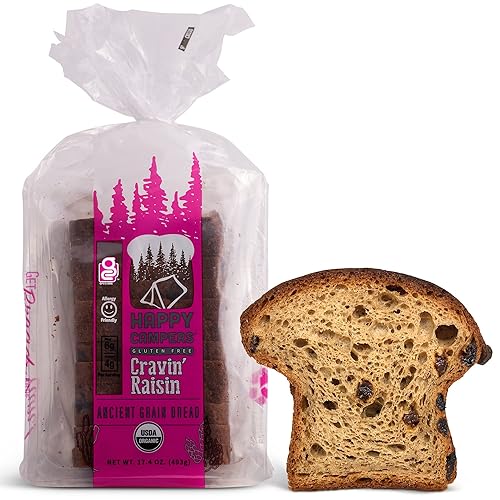 Happy Campers Cravin' Pasas Canela Especias Sin Gluten Pan, Orgánico, Sin OMG, Vegano, Pan de 17.4 oz (paquete de 6)