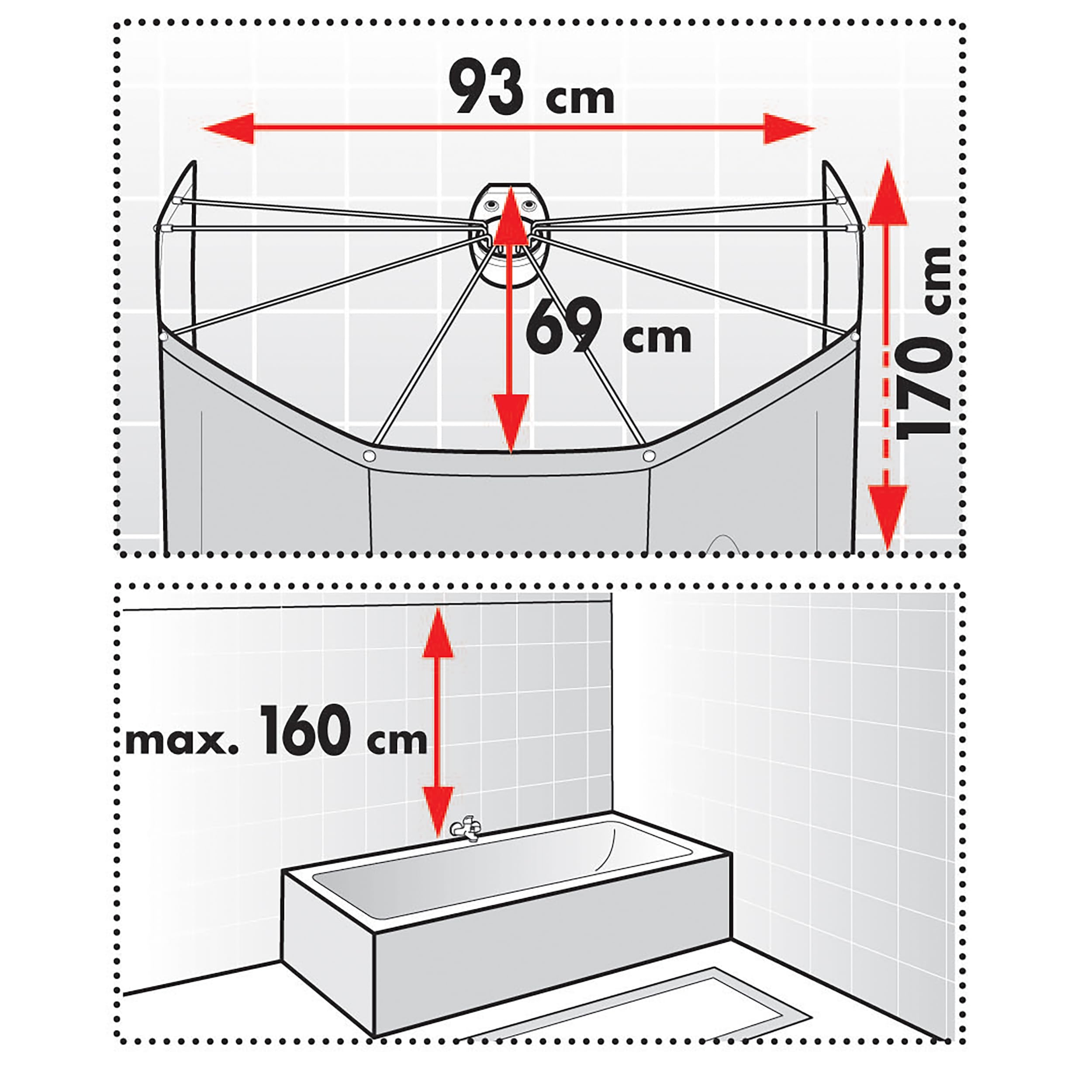 Spirella, Tenda da Doccia in PEVA, Modello Ombrella, Tenda da Doccia con 8 Occhielli in Stile Moderno, Materiale Impermeabile, Leggero e Resistente all'Acqua, 200x170 cm Bianco