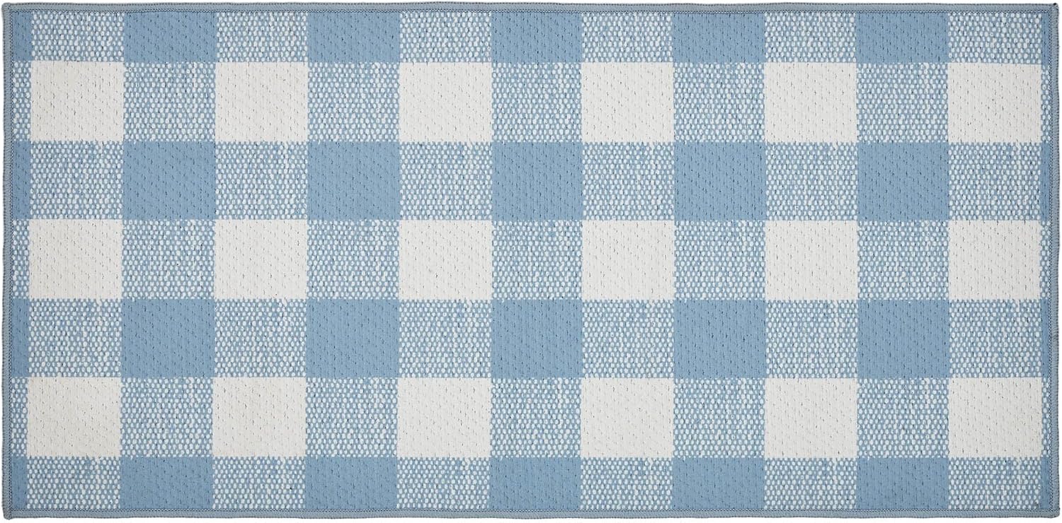 VHC Brands Annie Buffalo Check Blue Indoor Rug Rect 17x36, Polyester Area Rug, Accent Rug, Floor Decor, Annie Buffalo Check Collection, Rectangle 17x36, Dusk Blue