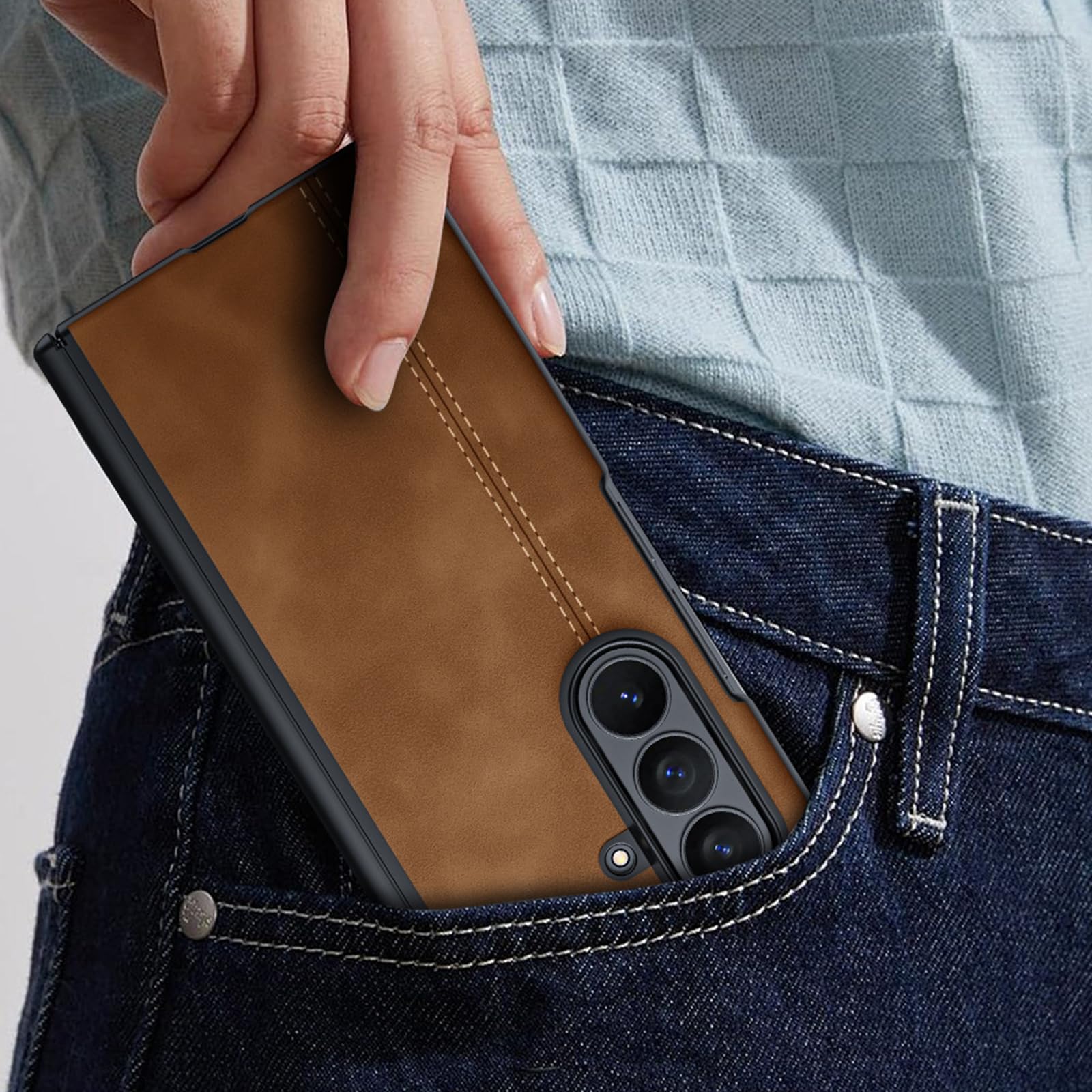 Funda Delgada For Samsung Galaxy Z Fold 8 Ultra, Funda Protectora De Pantalla Antimirones con Bisagra Todo Incluido, Funda De Cuero Antideslizante Retro(Black)