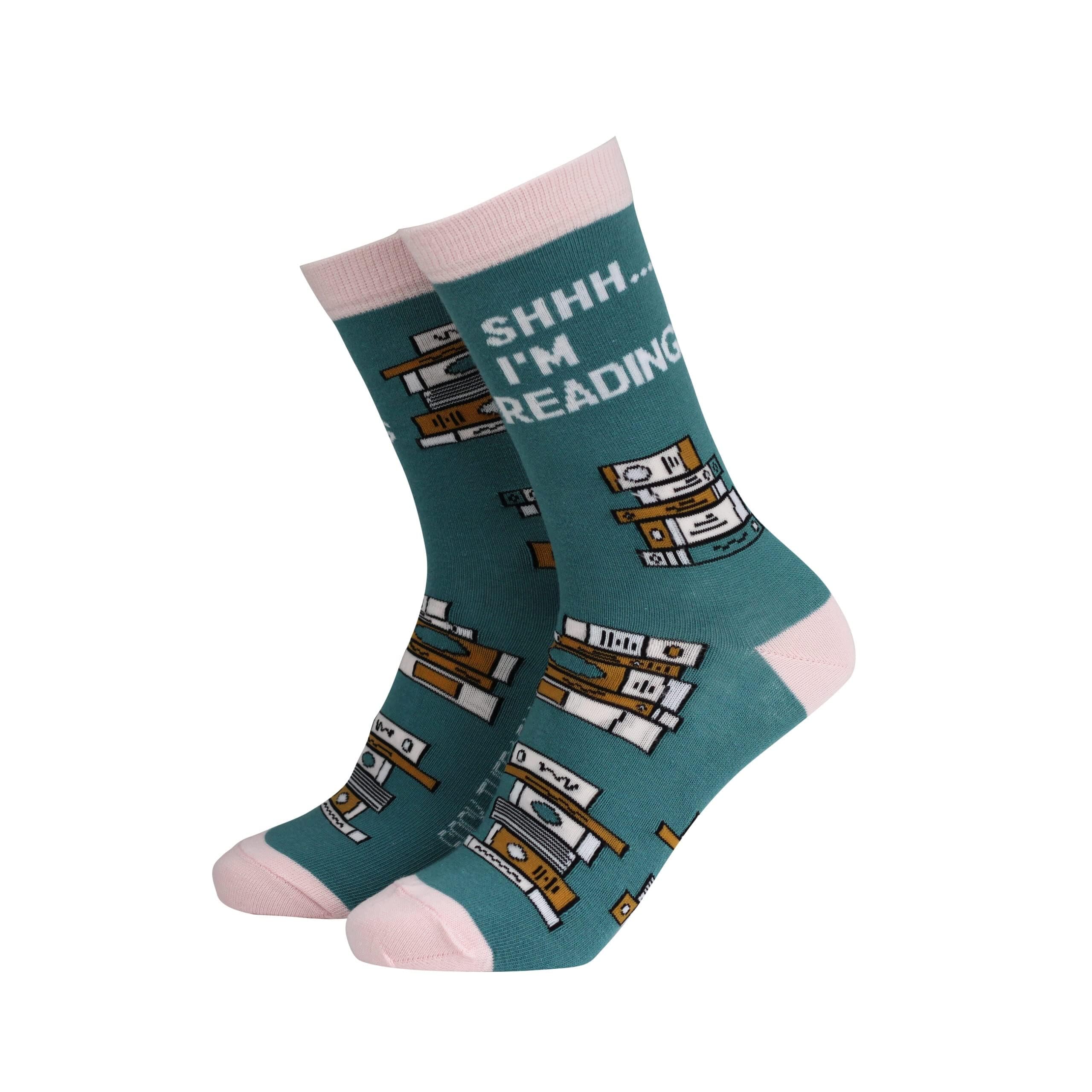 Smiling Faces Making Smiles Since 2001 Women's Shhh I'm Reading Socks Therapy Novelty Socks Therapy Funky Pattern Colorful Fun Dress Socks Smart Design Animal Print Comfortable Breathable Socks Non Slip Great Gift