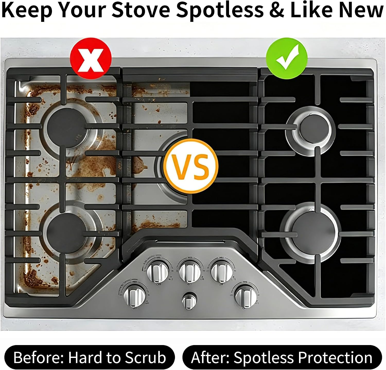 2 Pack Ultra Thin 0.3mm Stove Top Protectors for Whirlpool 36" 5-Burner Gas Range, Compatible with WCG97US6HS, WCG97US6DS, WCG55US6HB - Reusable Non-Stick Teflon Coating & Easy Clean Splatter Guard