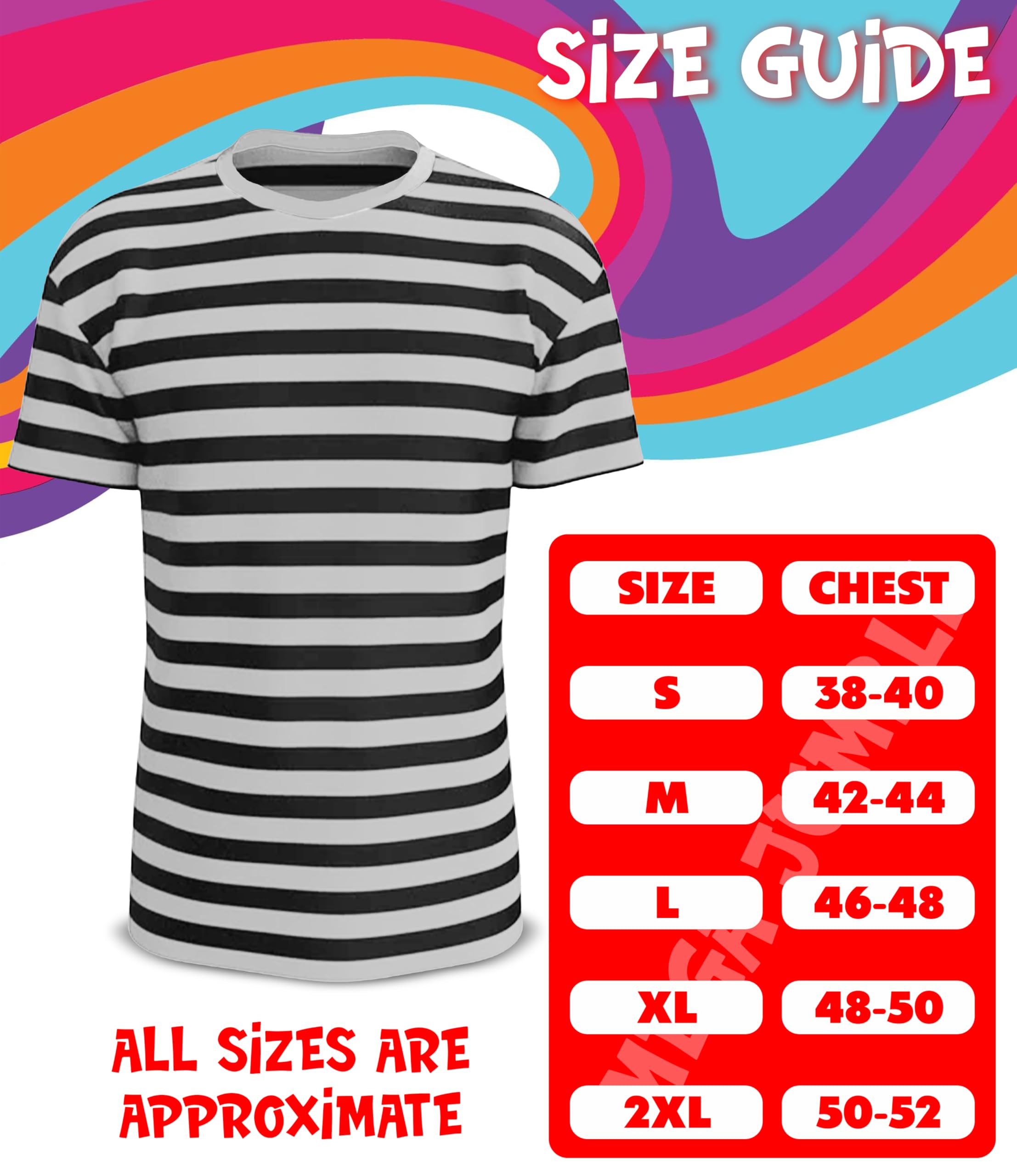 Mega_Jumble Alice in Wonderland Twins Fairy Tale Tweedle Dee or Dum Fancy Dress Costume Set, Black & White Stripe T-Shirt - Image 4