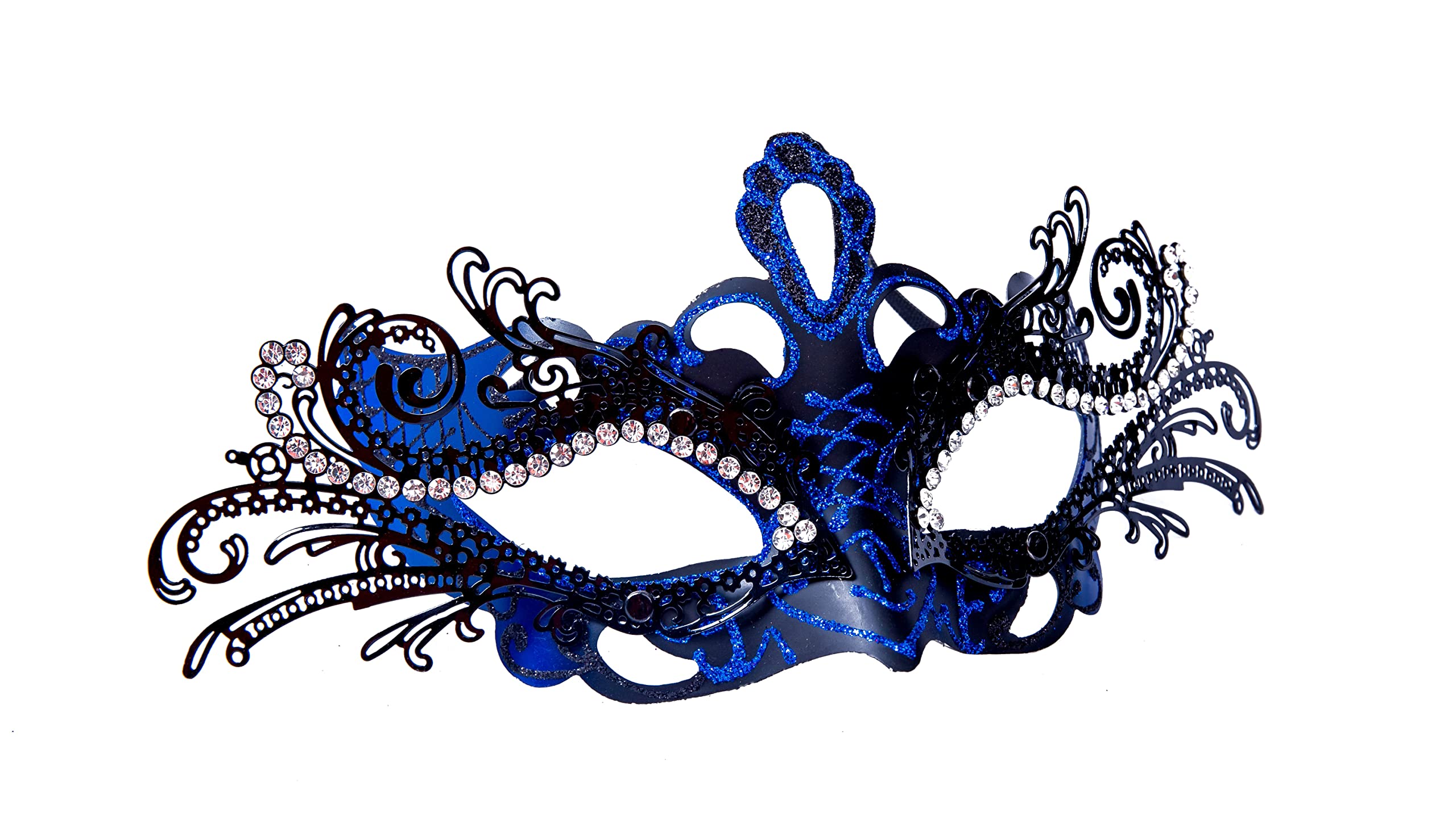 DIOLUF liweiyu Masquerade Mask, Mardi Gras Deecorations Venetian Masks for Womens (Blue-black), 9.44in*4.11in - Image 2