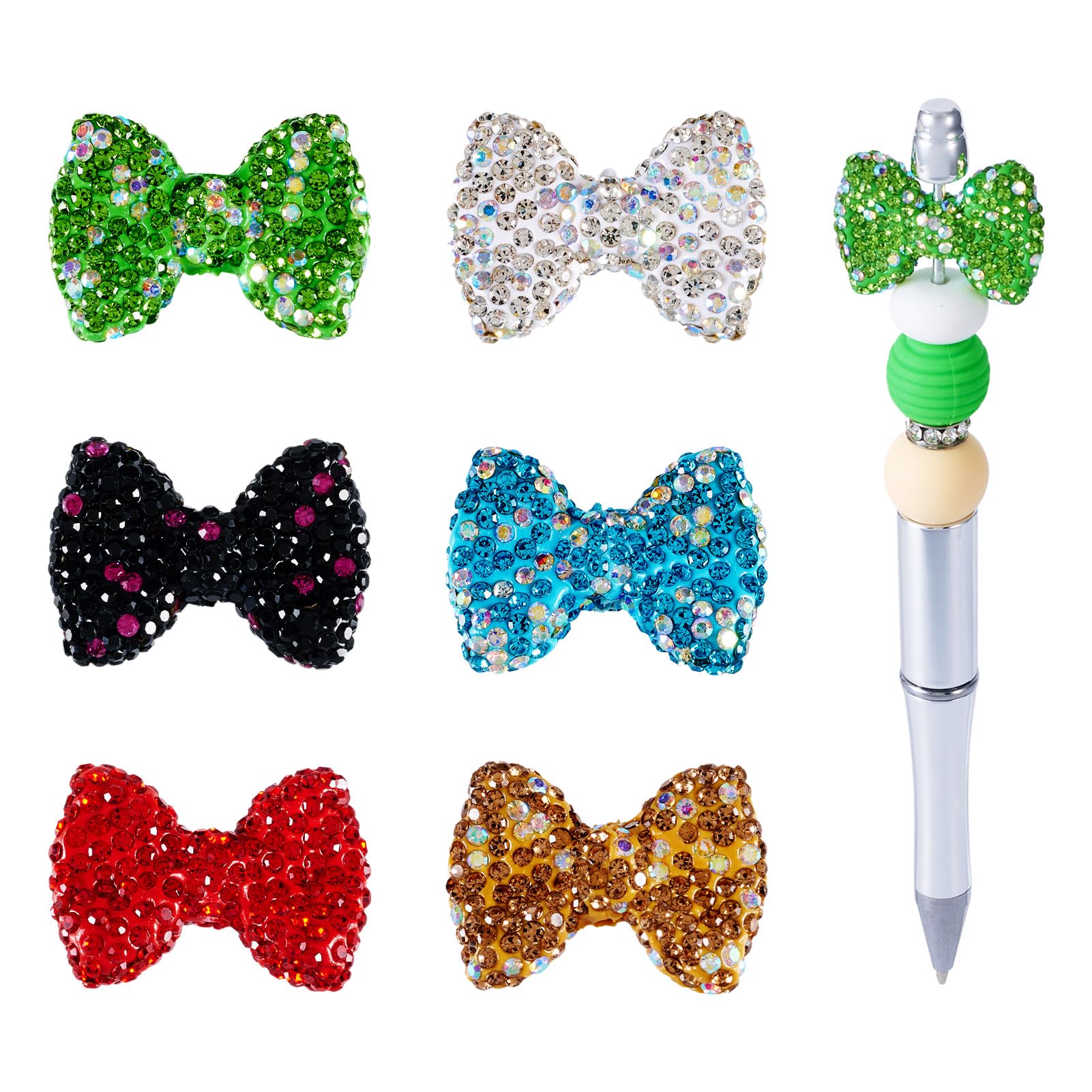 Lot de 6 perles nœud en strass et argile polymère pour bijoux