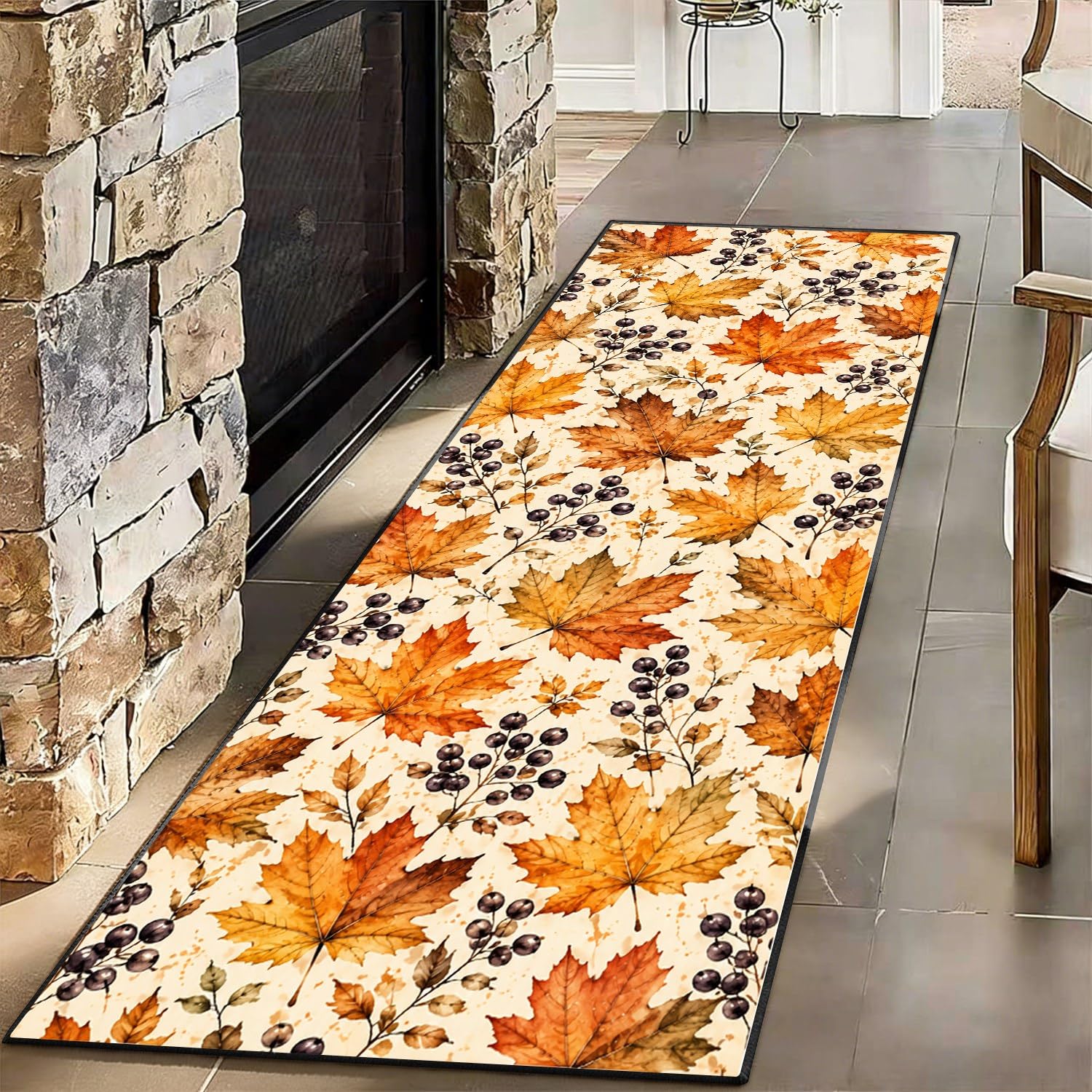 Maple Leaf Autumn Kitchen Runner Rug Non-Slip Fall Decor Rug 100x200cm