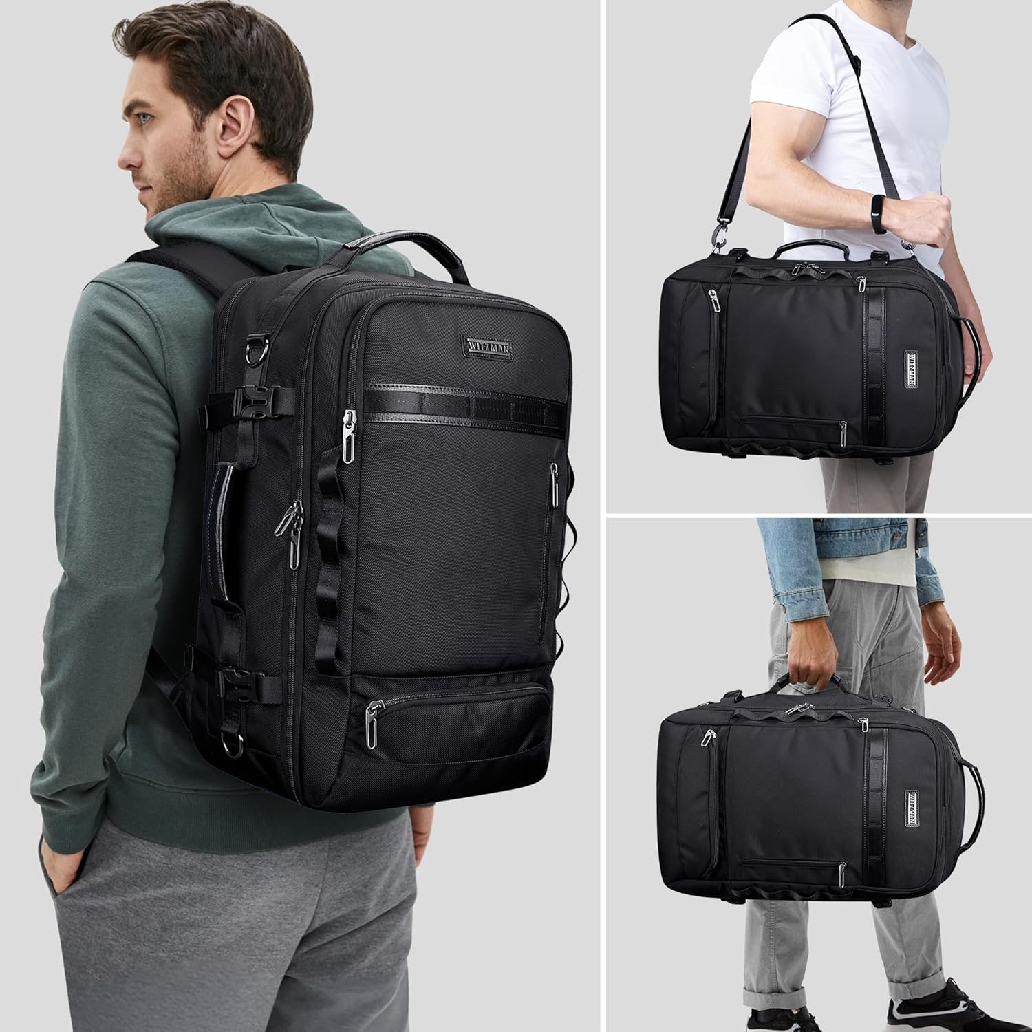 WITZMAN Travel Backpack for Men Laptop Backpack Fit 16 inch Carry-on Bag Airline Approved for Work Traveling(B746 Black)