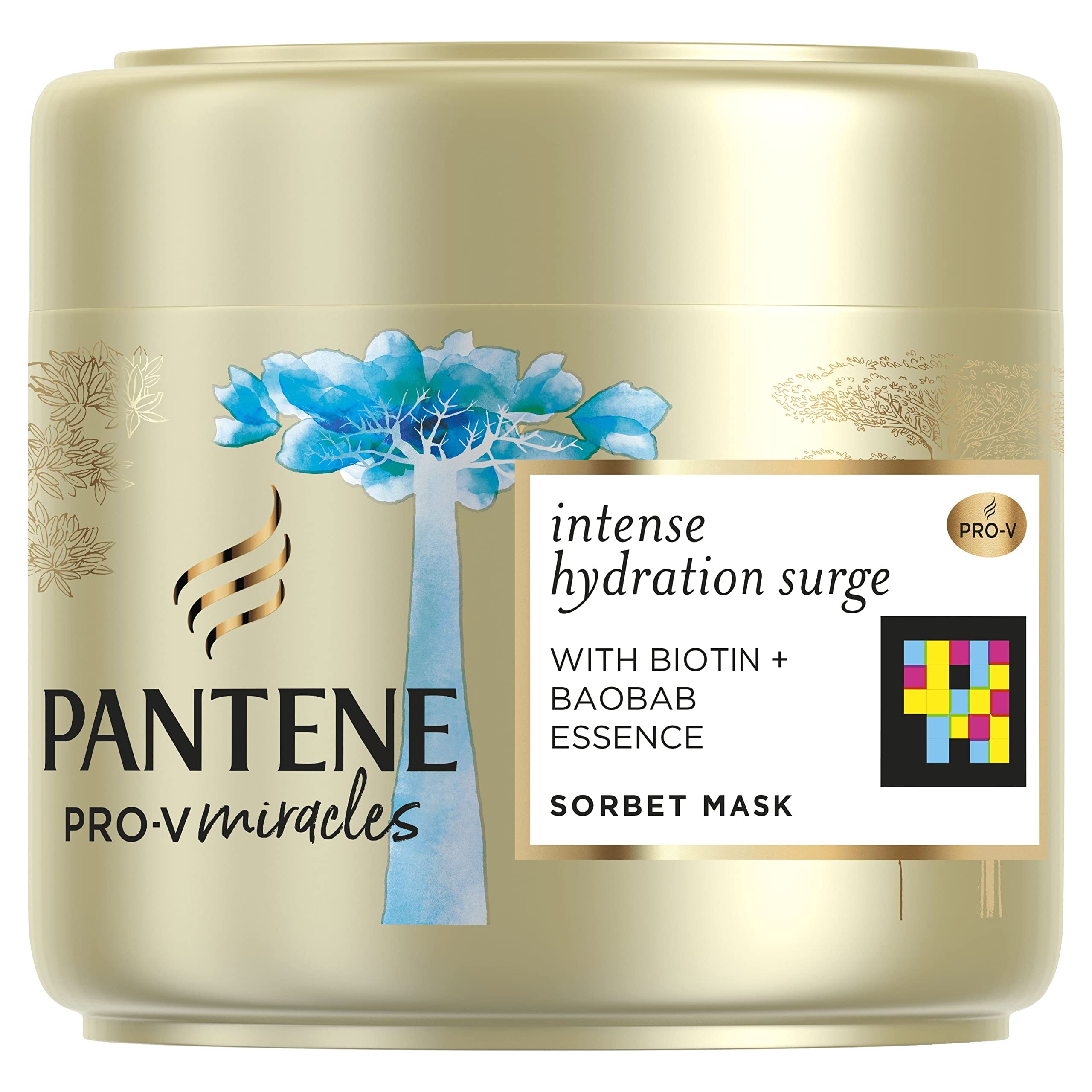 Pantene Hair Mask For Dry Hair, Intense Hydration Surge, Biotin , Baobab Essence, Deeply Quenches Hair, Moisturises Hair Strand, Reveals Glowing Hair, 300ml