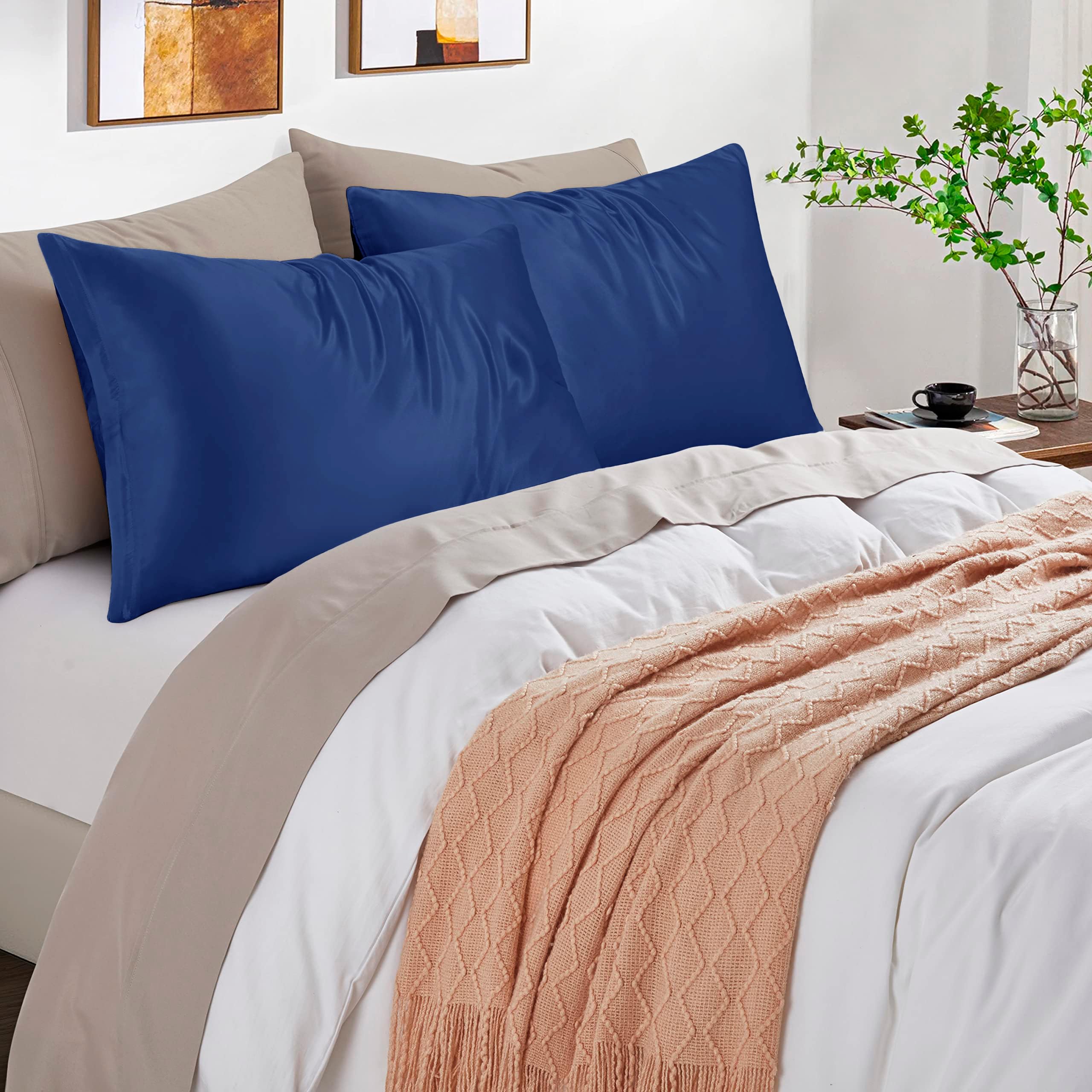 Federe Cuscino Letto 50x70 in Raso - Federa Setoso Proteggere Pelle e Capelli - OEKO-TEX - Super Morbida e Ipoallergenico - Federa 2 Pezzi con Cerniera Nero