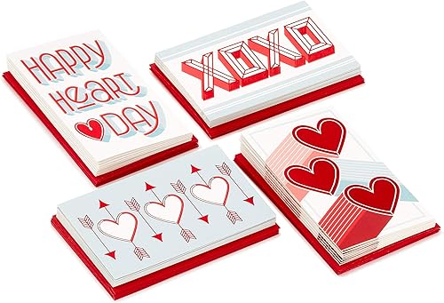 Miniatura 3 de Hallmark Mini tarjetas de San Valentín y calcomanías para la escuela de niños, XOXO, corazones (32 aulas de San Valentín con sobres)