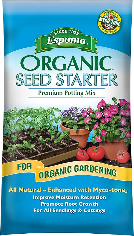 Espoma Organic Seed Starter Premium Potting Soil Mix - All Natural & Organic Seed Starting Mix with Mycorrhizae. for Organic Gardening, 16 qt, Pack of 2