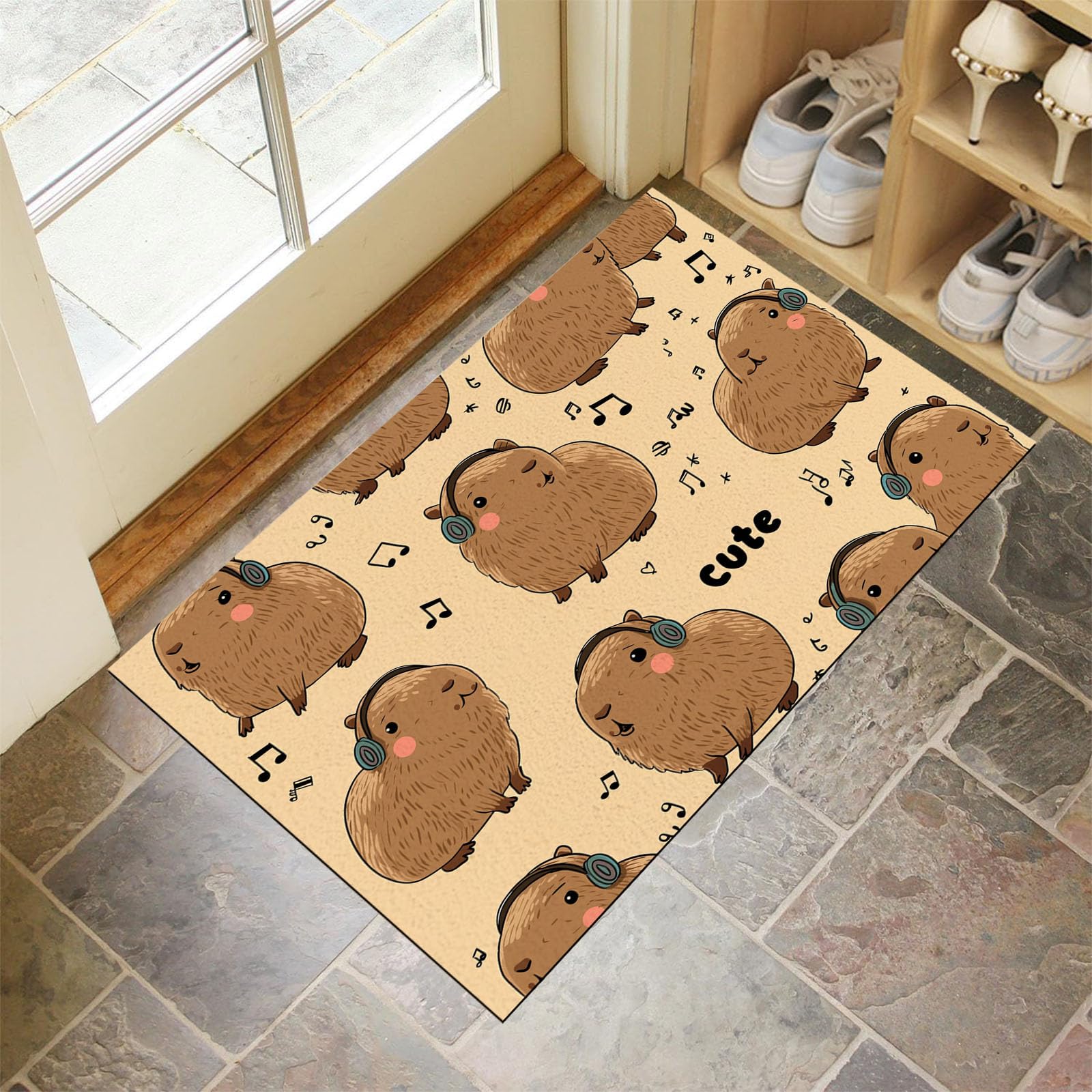 Felpudos exterior antideslizante para evitar huellas de barro con diseño capibara 90x150