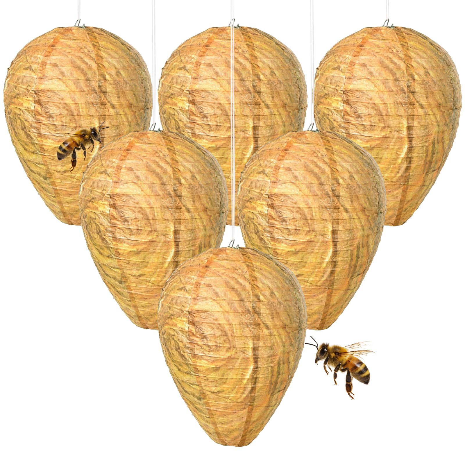6pcs Wasp Nest Decoy Waterproof Waspinator Wasp Trap Hanging Wasp Deterrent Fake Wasp Hornets Yellow Jackets Nest Effective Wasps Repellent Fake Wasp Nest for Home and Garden Outdoor (A)
