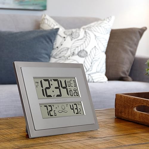 Miniatura 5 de La Crosse Technology 512-85937-INT - Reloj de pared digital atómico con temperatura y pronóstico en grisplateado
