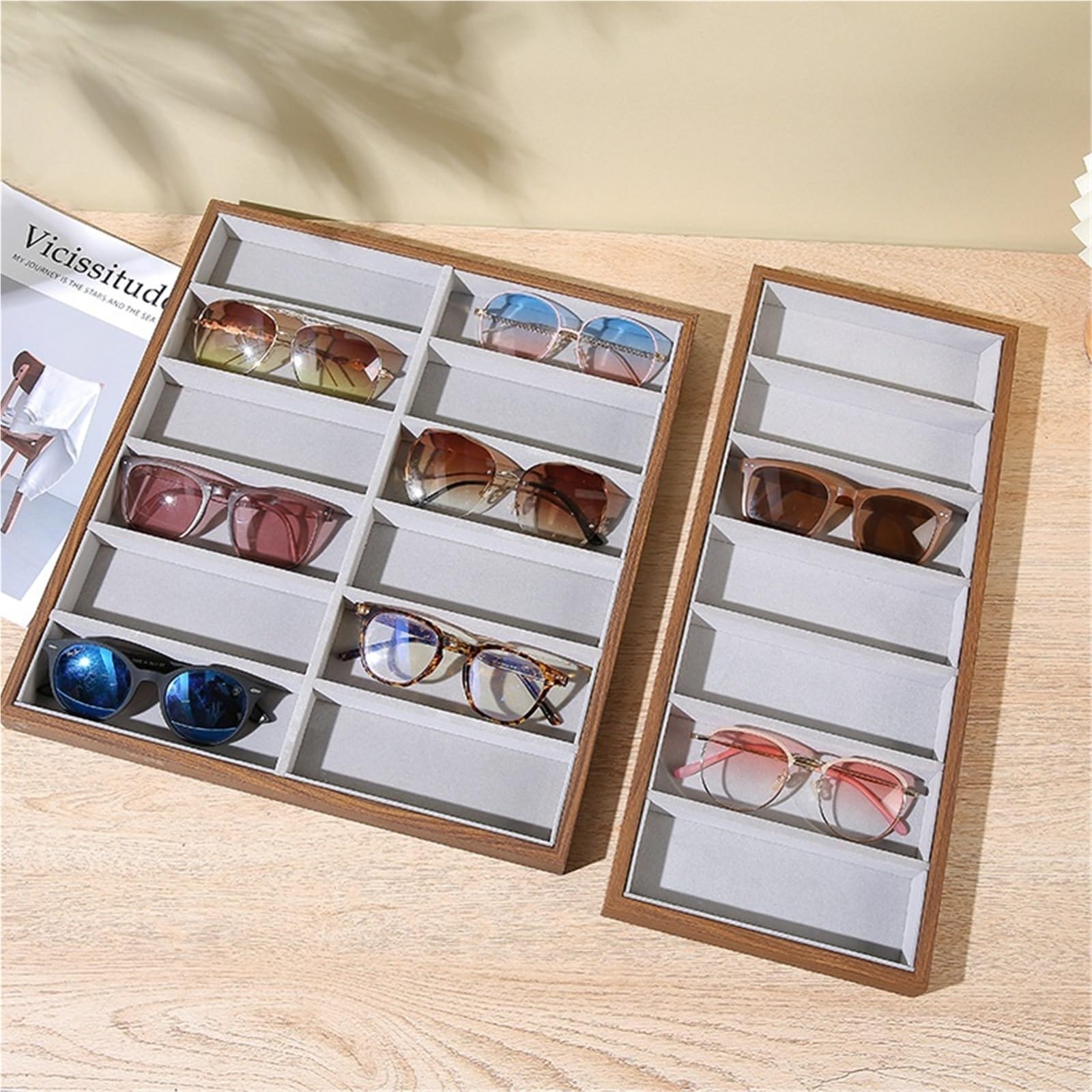 Sonnenbrillen Aufbewahrung Aufbewahrungsbox for Mehrere Sonnenbrillen, Brillenvitrine Brillenaufbewahrung(19.3x47cm)