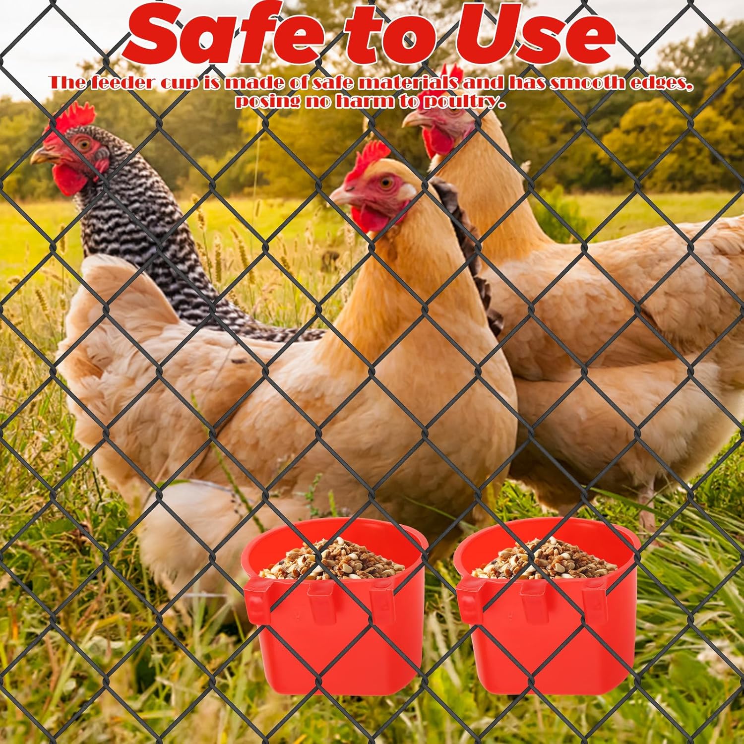 100Pcs Cage Cups Bird Cage Feeder, 8 Oz Chicken Feeder Cups,Red Hanging Bird Water Bowl for Chicken Pigeon Quails Rabbits Poultry