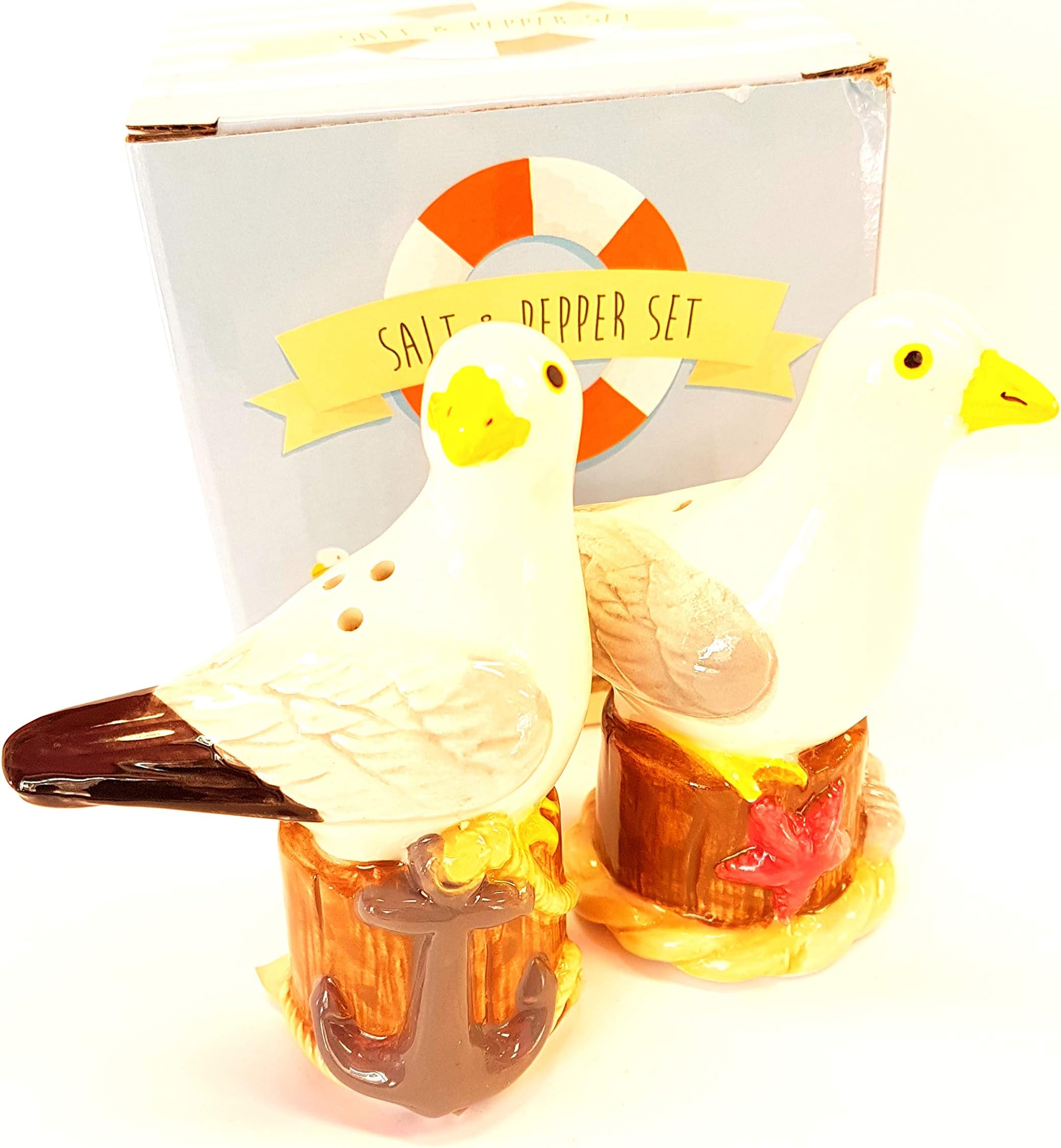 Puckator Seagull Ceramic Salt and Pepper Pot Set, Multi, Height 9cm, Seaside/Beach Design