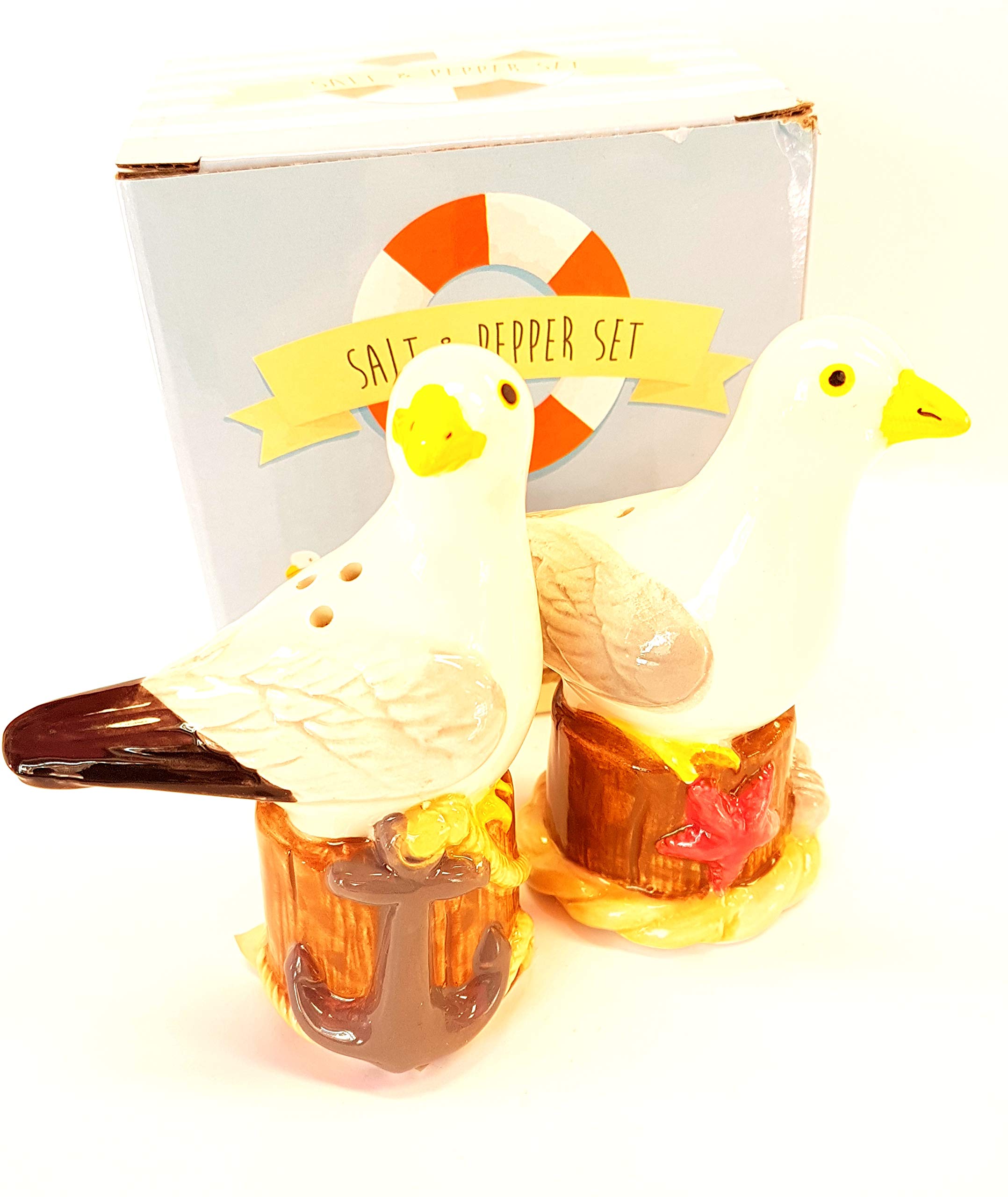 Puckator Seagull Ceramic Salt and Pepper Pot Set, Multi, Height 9cm, Seaside/Beach Design