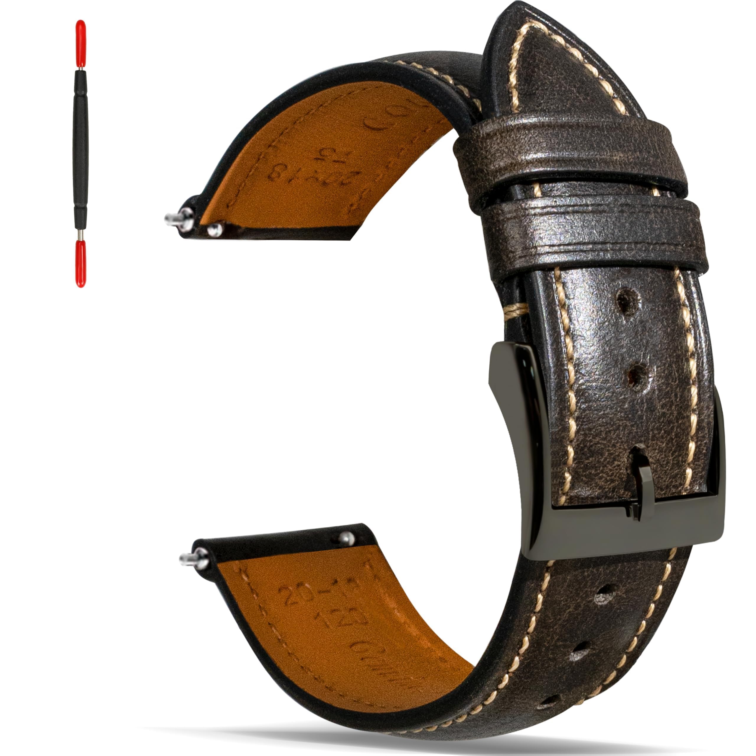 Gomvadr Quick Release Lederarmband, Vintage Öl gegerbt Pull-up Lederband Ersatz Uhrenarmbänder Männer Frauen 16mm 18mm 19mm 20mm 21mm 22mm 24mm