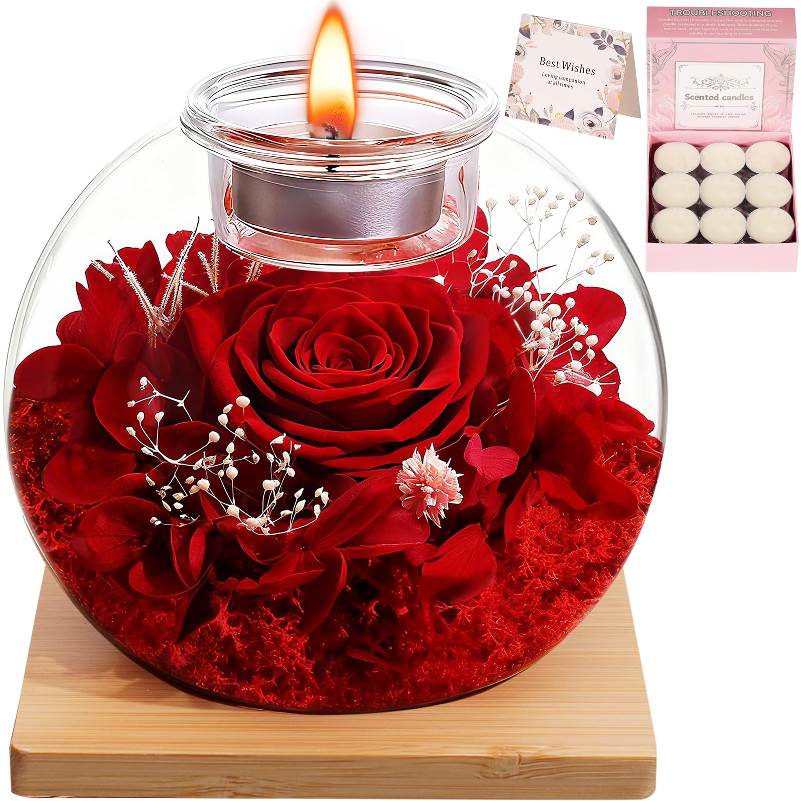 Geschenke für Frauen,Ewige Rose Glaskuppel Geschenkset mit 18-Duftkerzen (9 Rose,9 Vanille), Weihnachtsgeburtstagsgeschenk für Frauen Mutter Freundin Frau Home Decor