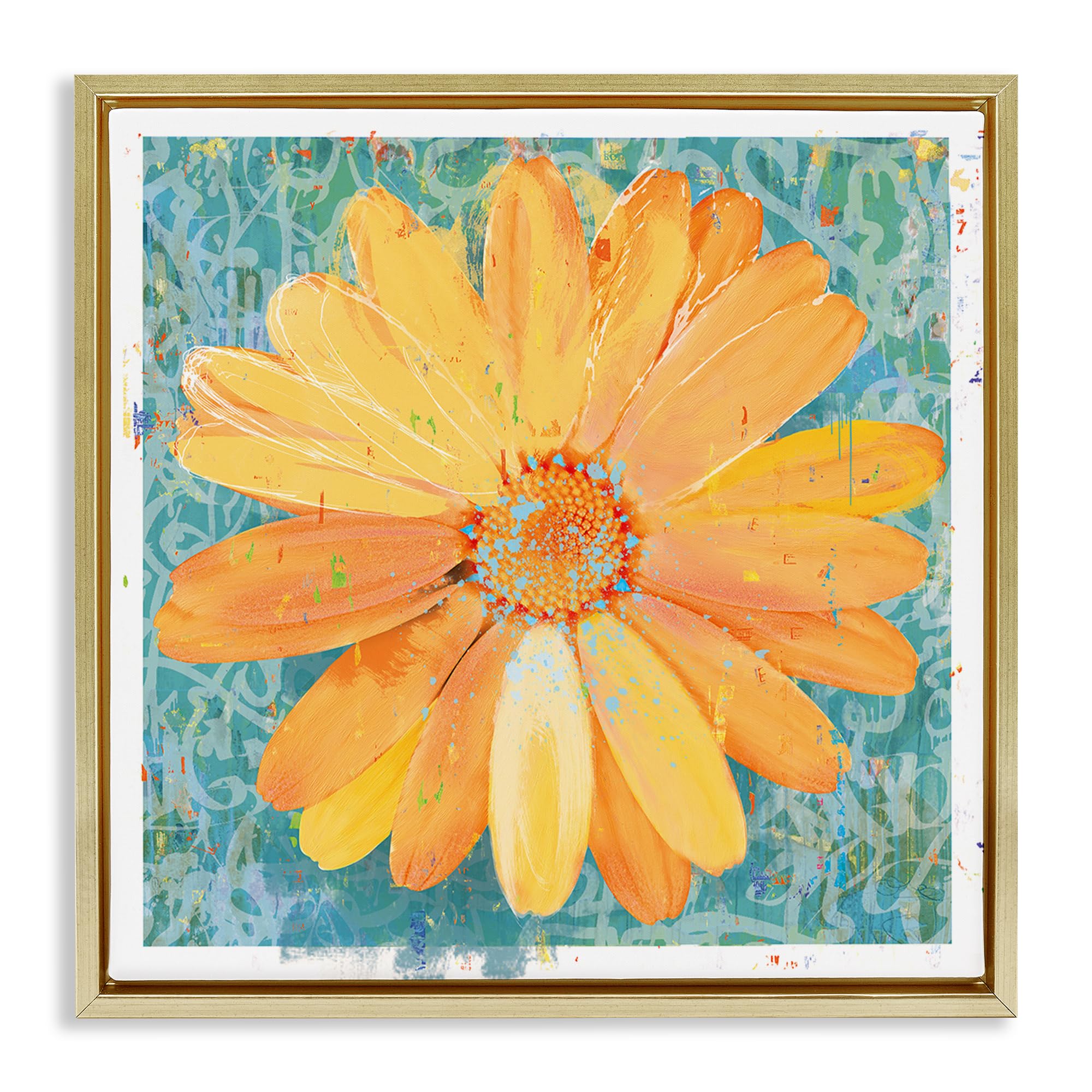 Stupell Industries 'Urban Daisy over Graffiti', Floating Frame Canvas Art, Gold, 25 x 25 Inches, Easy to Hang and Sturdy, Made in USA, by Porter Hastings