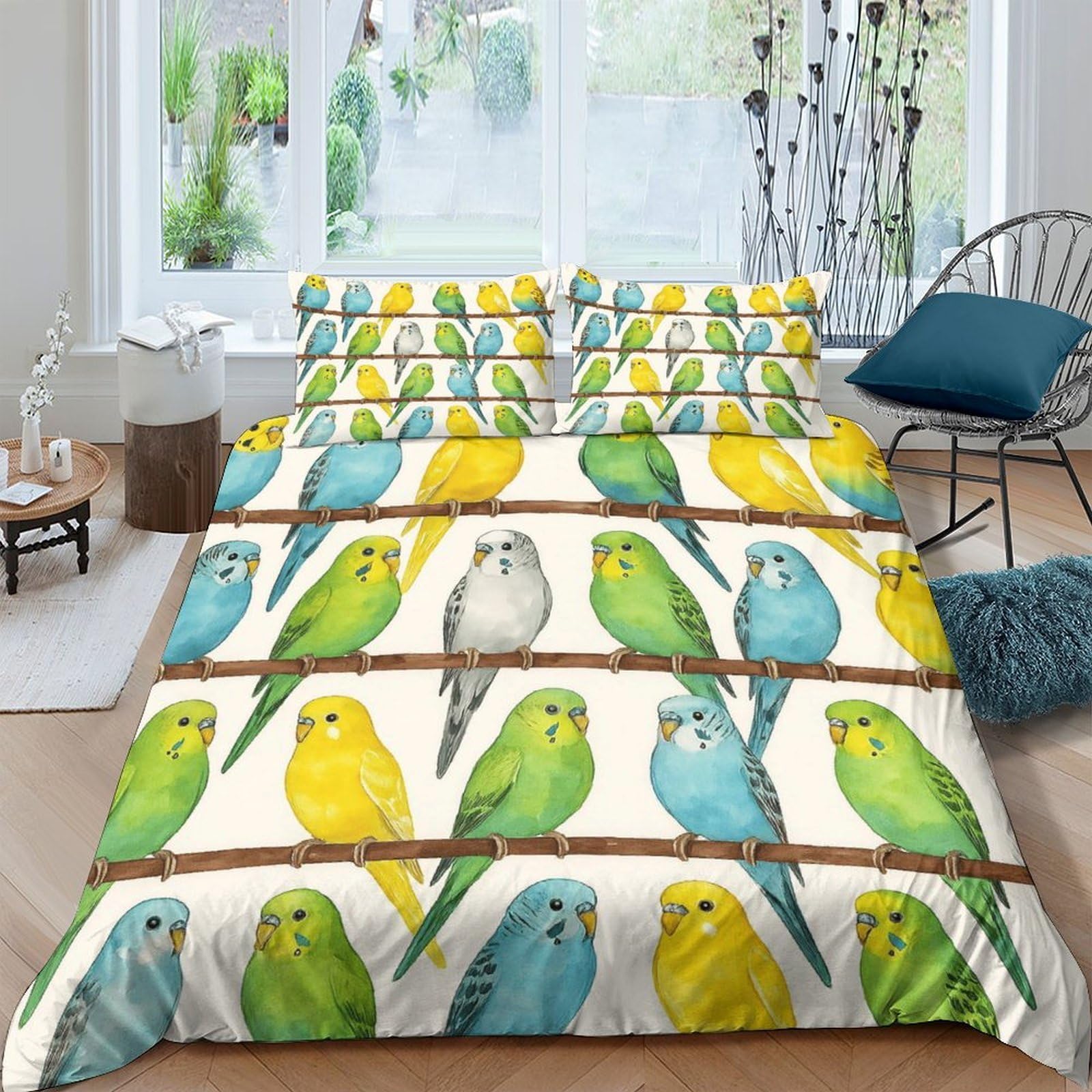 Ctjqhvkz Style-2 3D Printed Parrot Fitted Sheet Microfiber Soft Colorful Budgie Mattress Cover Slip-Resistant Bedroom Decor Single（135X200cm）